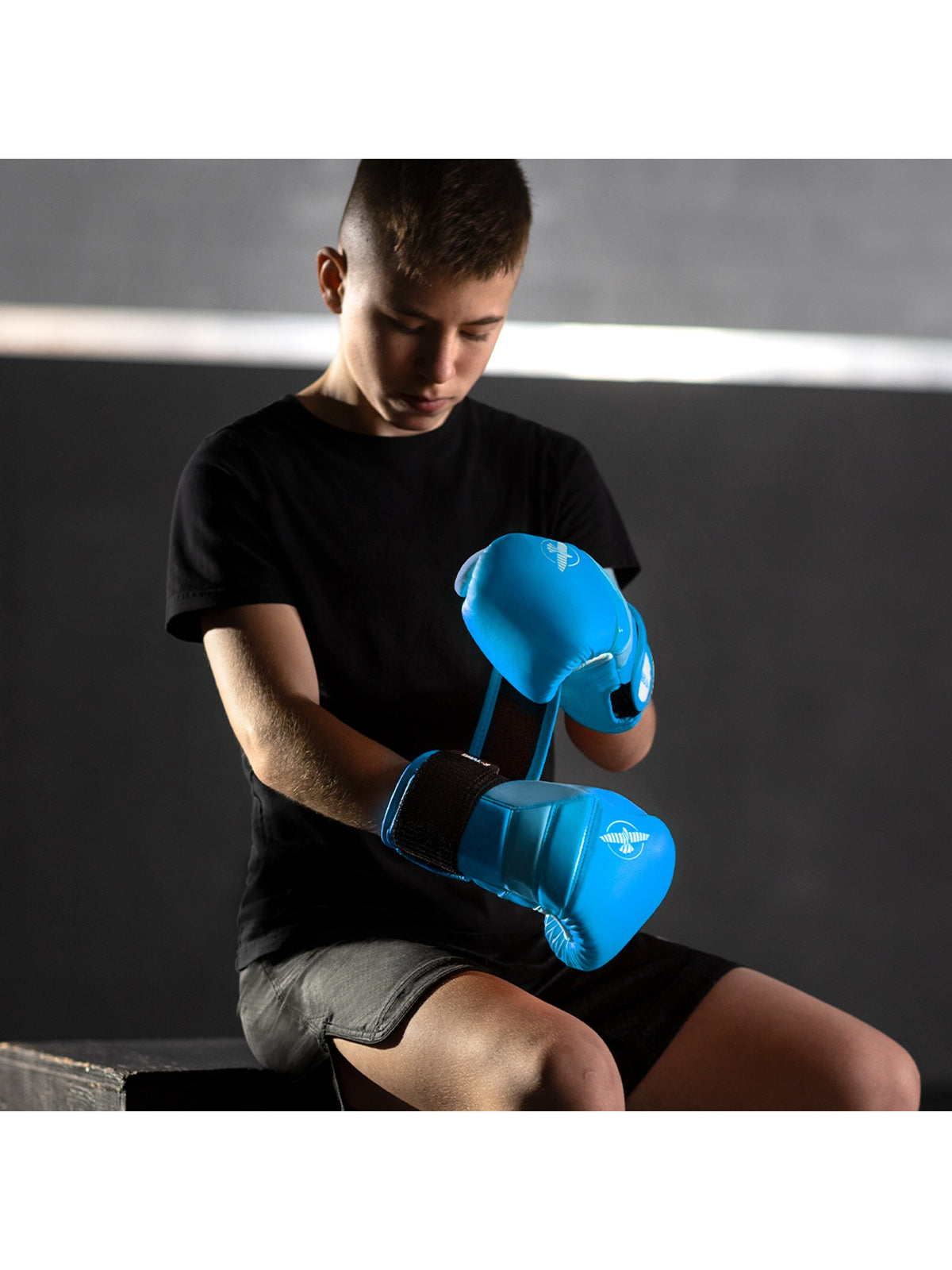Hayabusa T3 Kids Boxing Gloves, neon blue, image 5