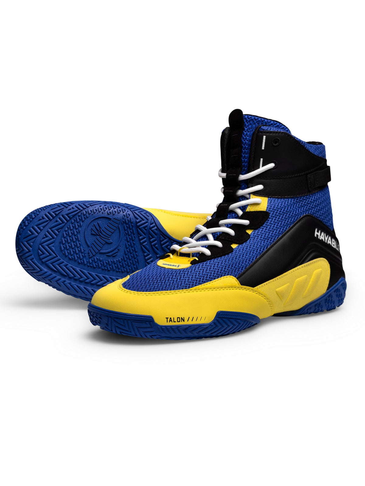 Hayabusa Talon Boxing Shoes – Blue/Yellow Front