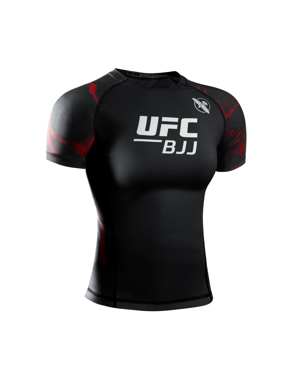 UFC BJJ Women's Short Sleeve Rash Guard, black/red, main image