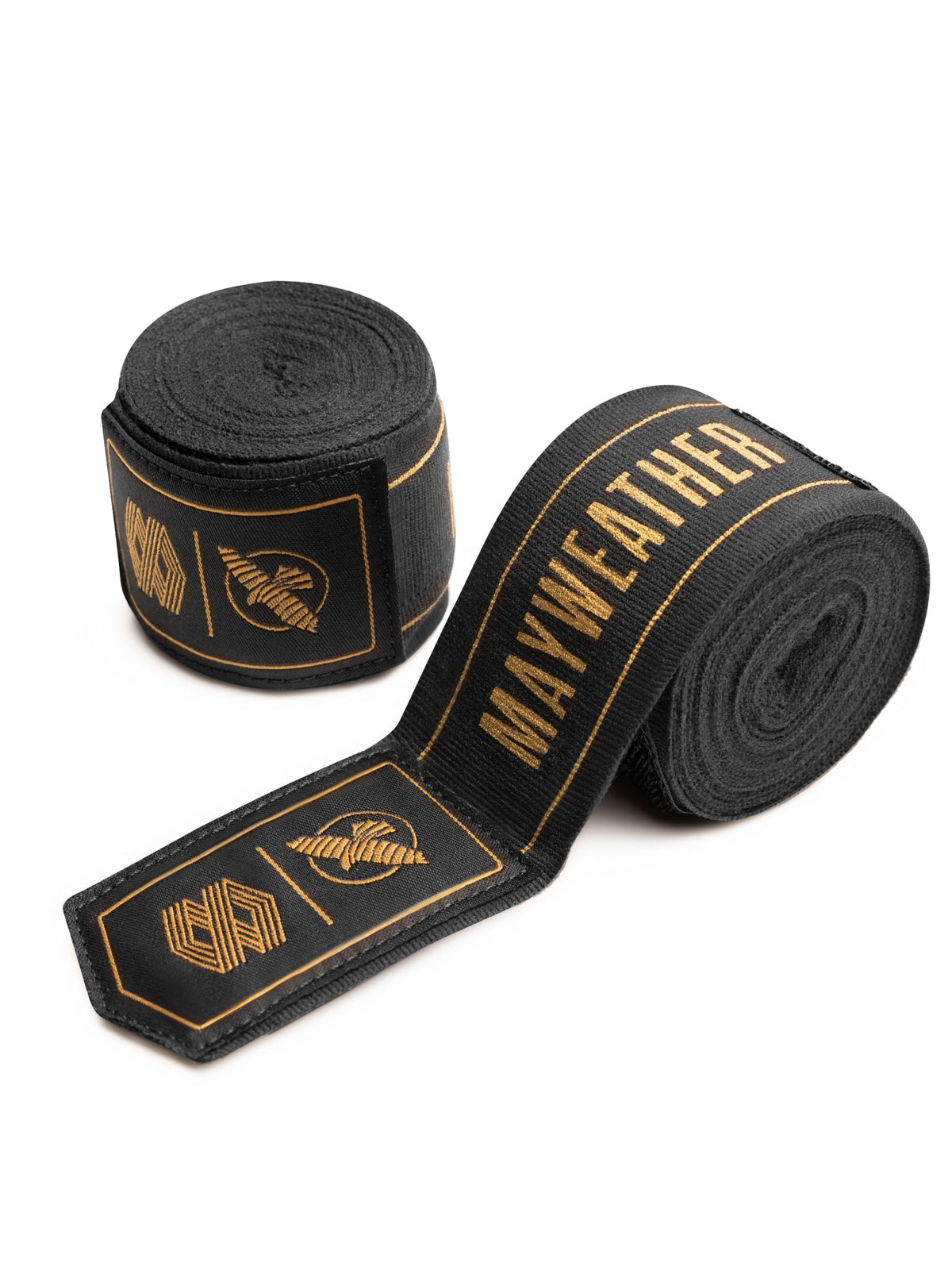 Mayweather 180" Stretch Hand Wraps, black/gold, main image