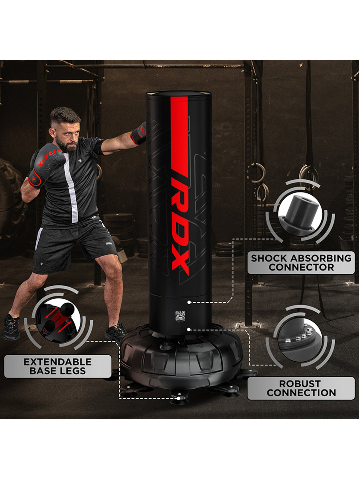 RDX F6 Kara 6ft Free-Standing Punch Bag & Mitts Set – Red/Black
