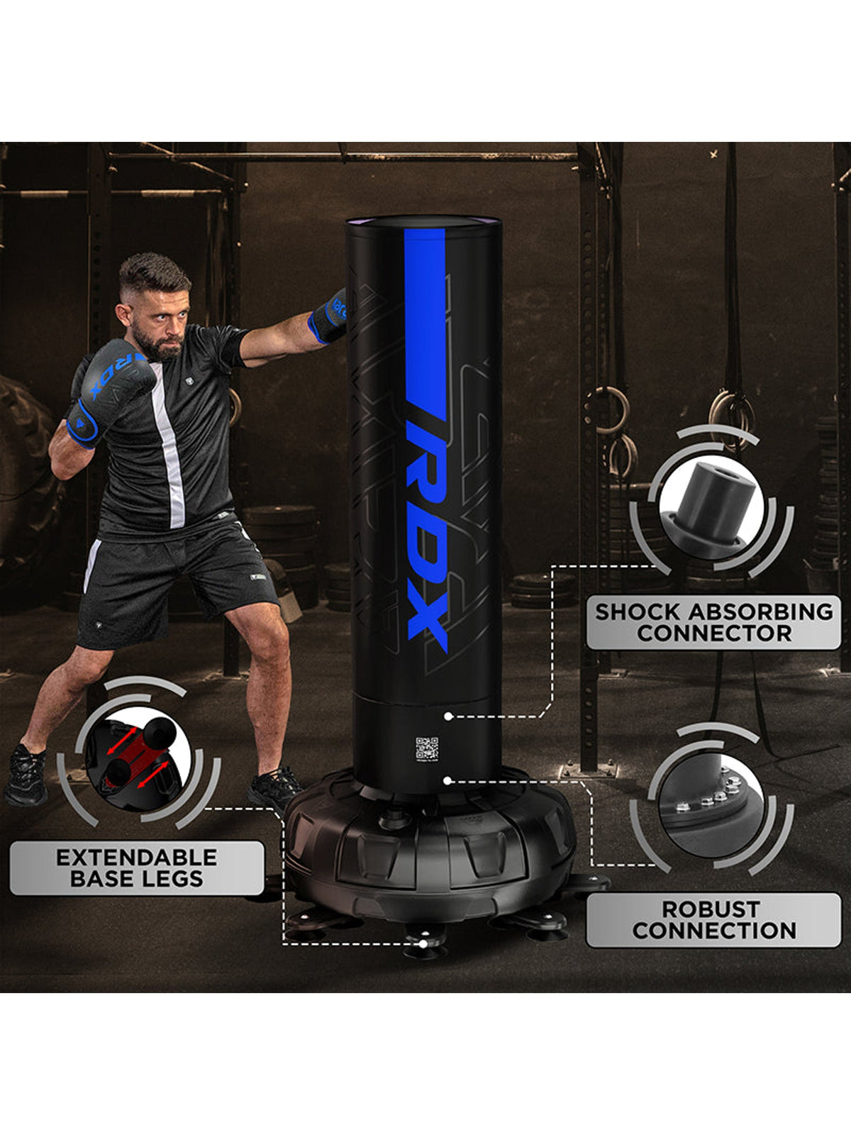 RDX F6 Kara 6ft Free-Standing Punch Bag & Mitts Set – Blue