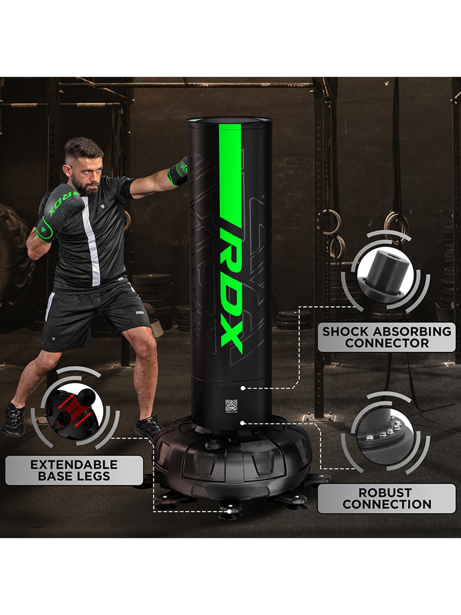 RDX F6 Kara 6ft Free-Standing Punch Bag & Mitts Set – Green/Black