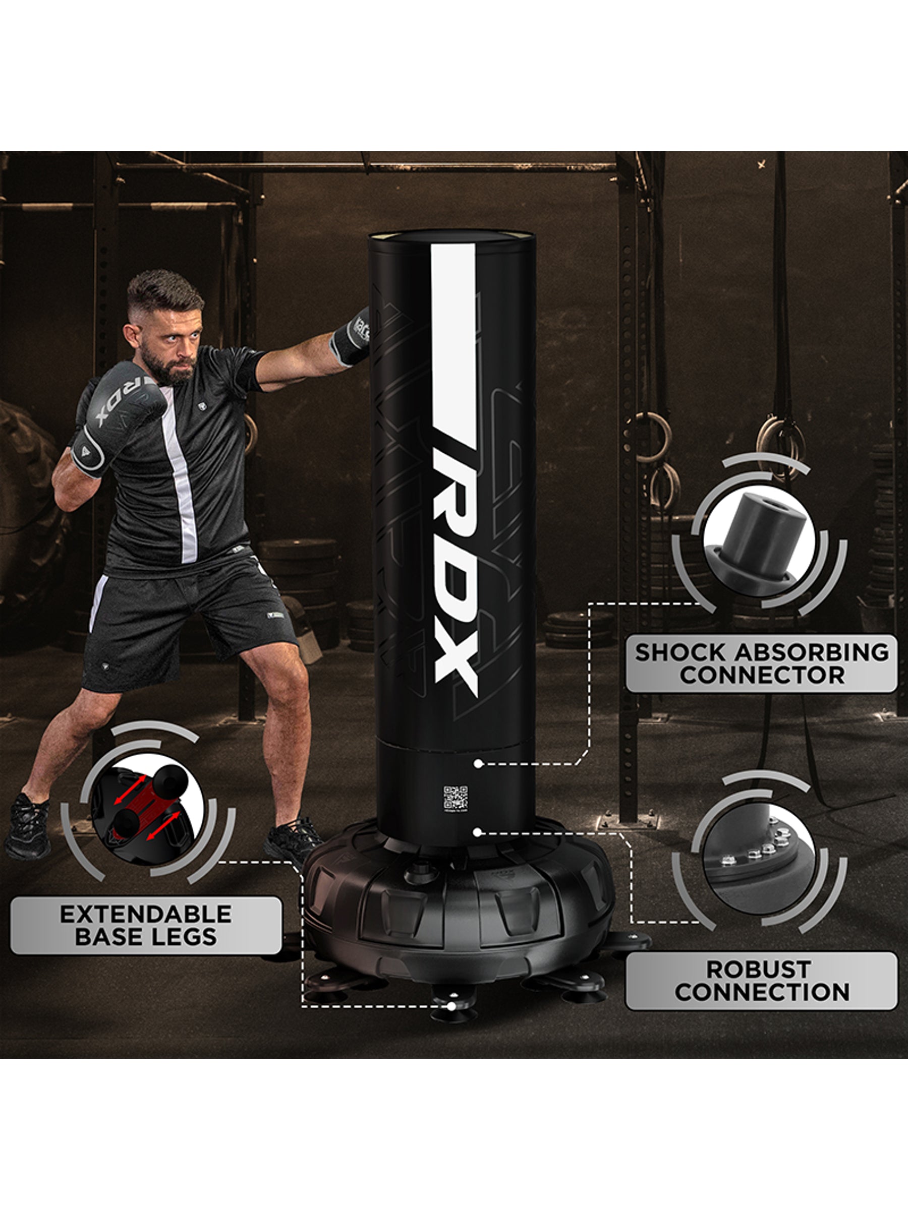 RDX F6 Kara 6ft Free-Standing Punch Bag & Mitts Set – White