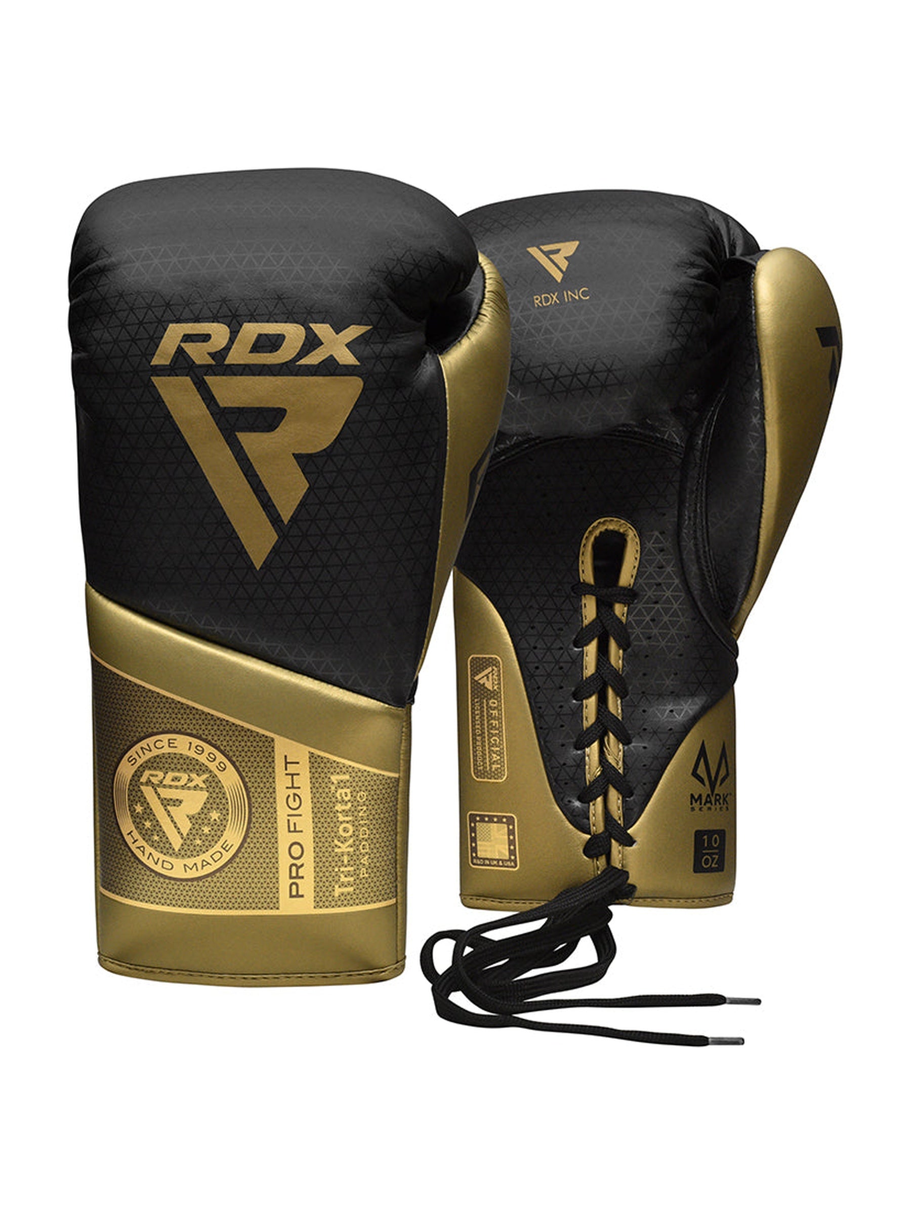 RDX K1 Mark Pro Fight Boxing Gloves Gold Silver - front view