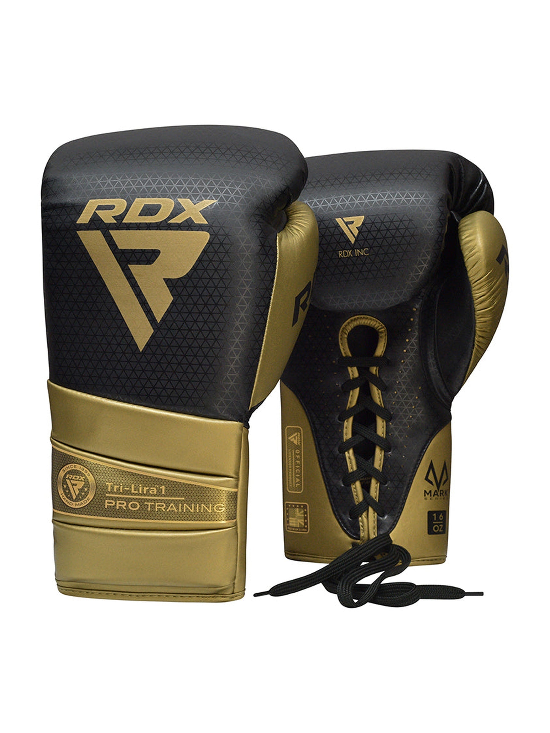 RDX L1 Mark Pro Training Boxing Gloves Super Skin Gold Silver - front view