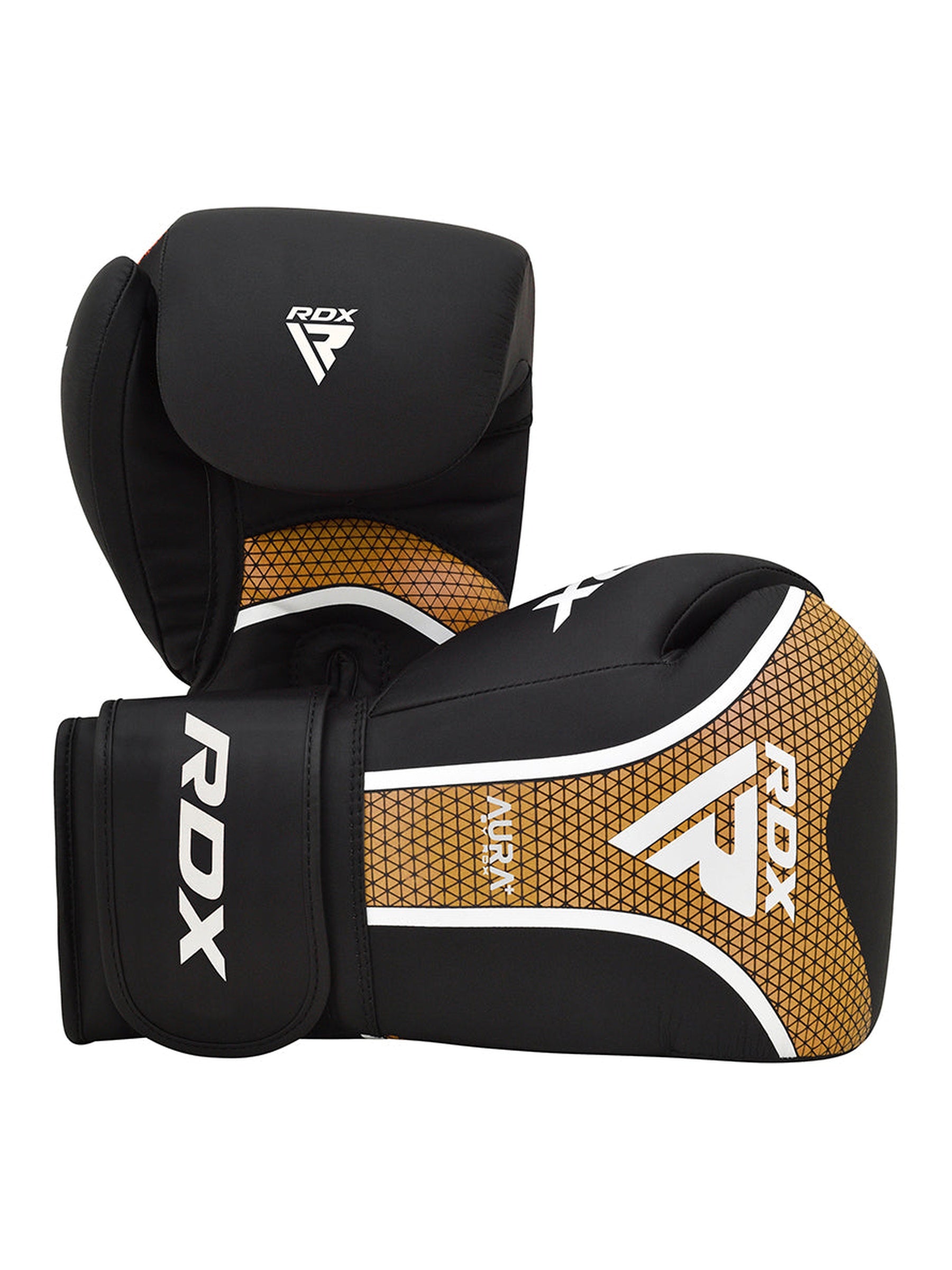 RDX Aura Plus T-17 Boxing Gloves Black Gold Red Black Blue Black - front view