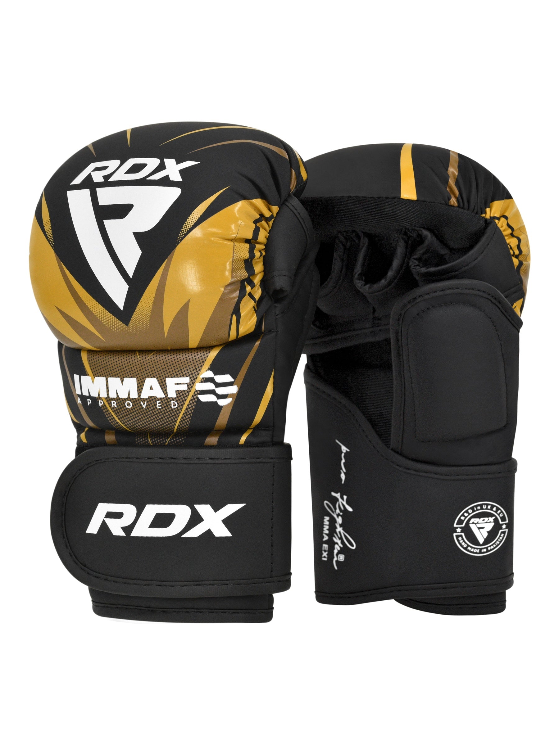 RDX IMMAF Shooter Grappling Gloves – Gold – detail view