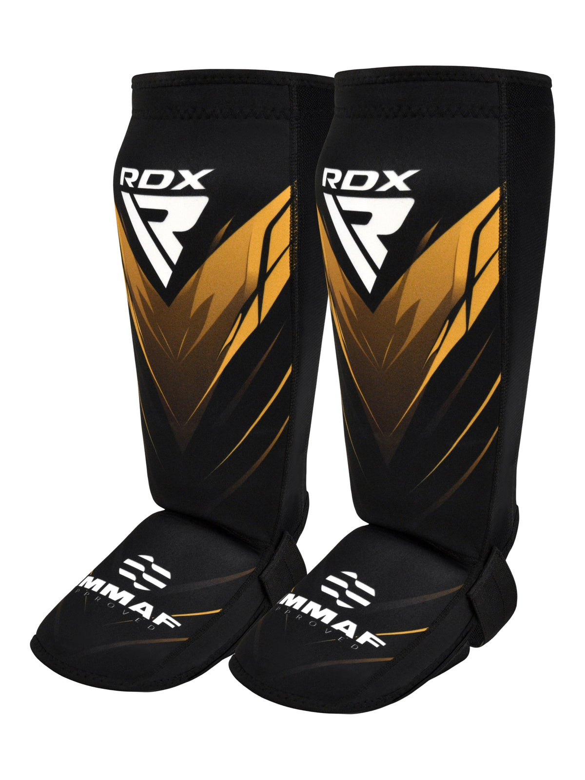 RDX IMMAF Neoprene Shin Instep Guards – Gold – front view