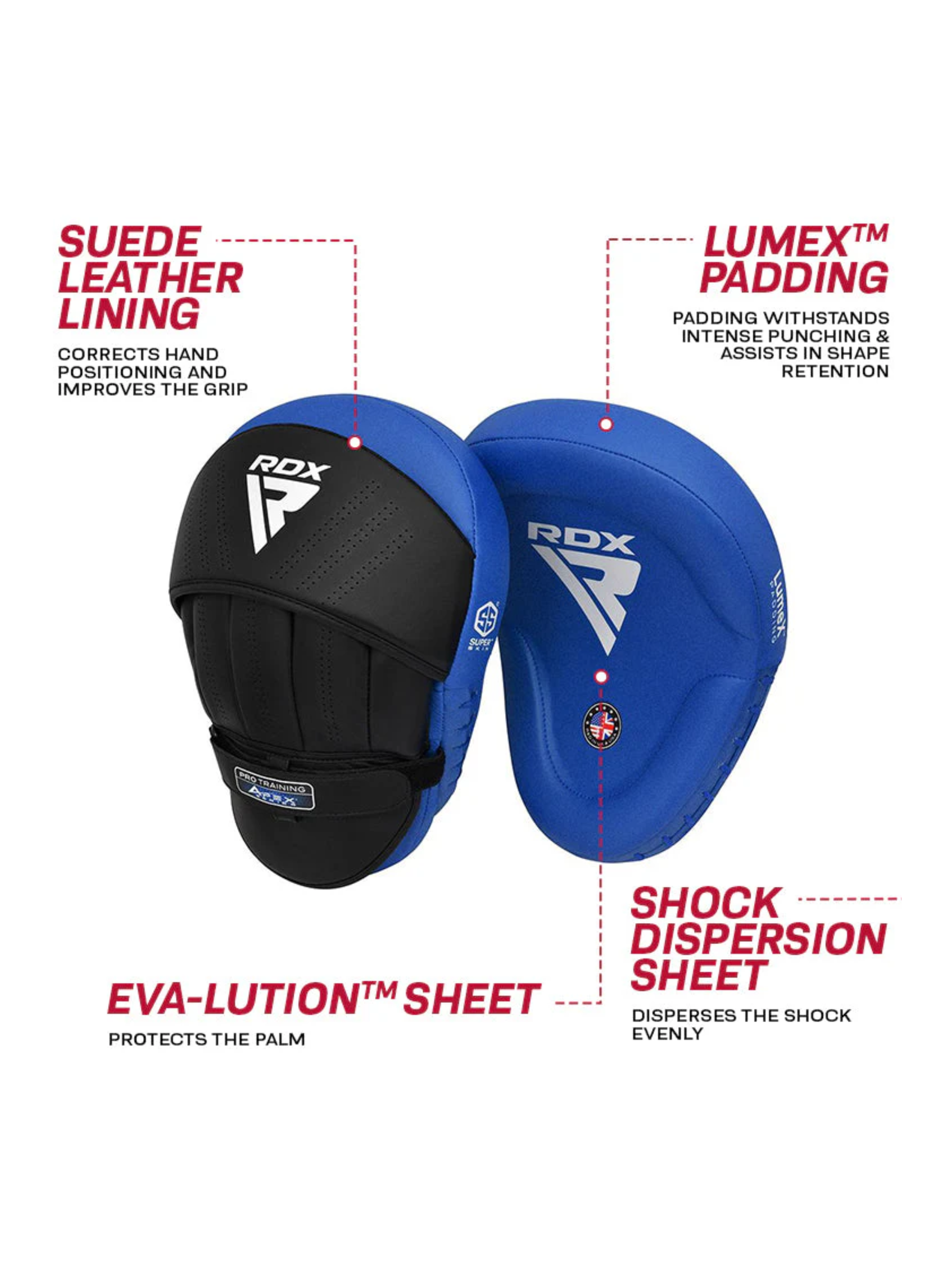 RDX APEX Curved Focus Mitts – padding thickness detail