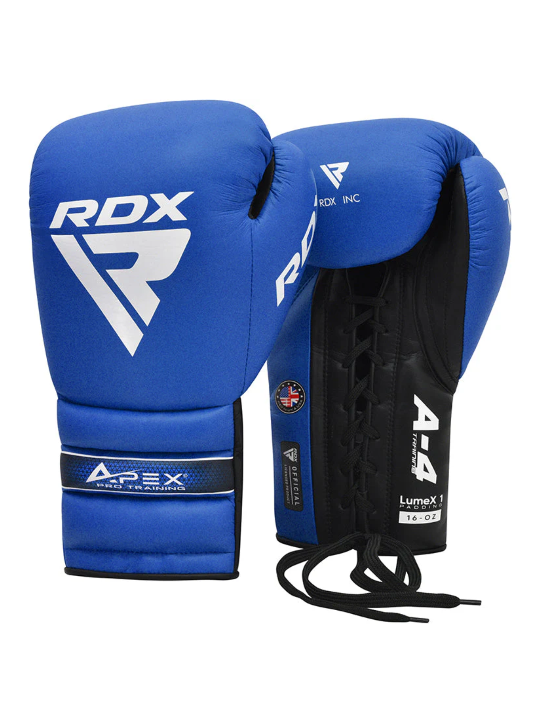 RDX APEX Lace Up Training/Sparring Boxing Gloves – Pro Training Gloves | Red & Blue | 10–16 oz
