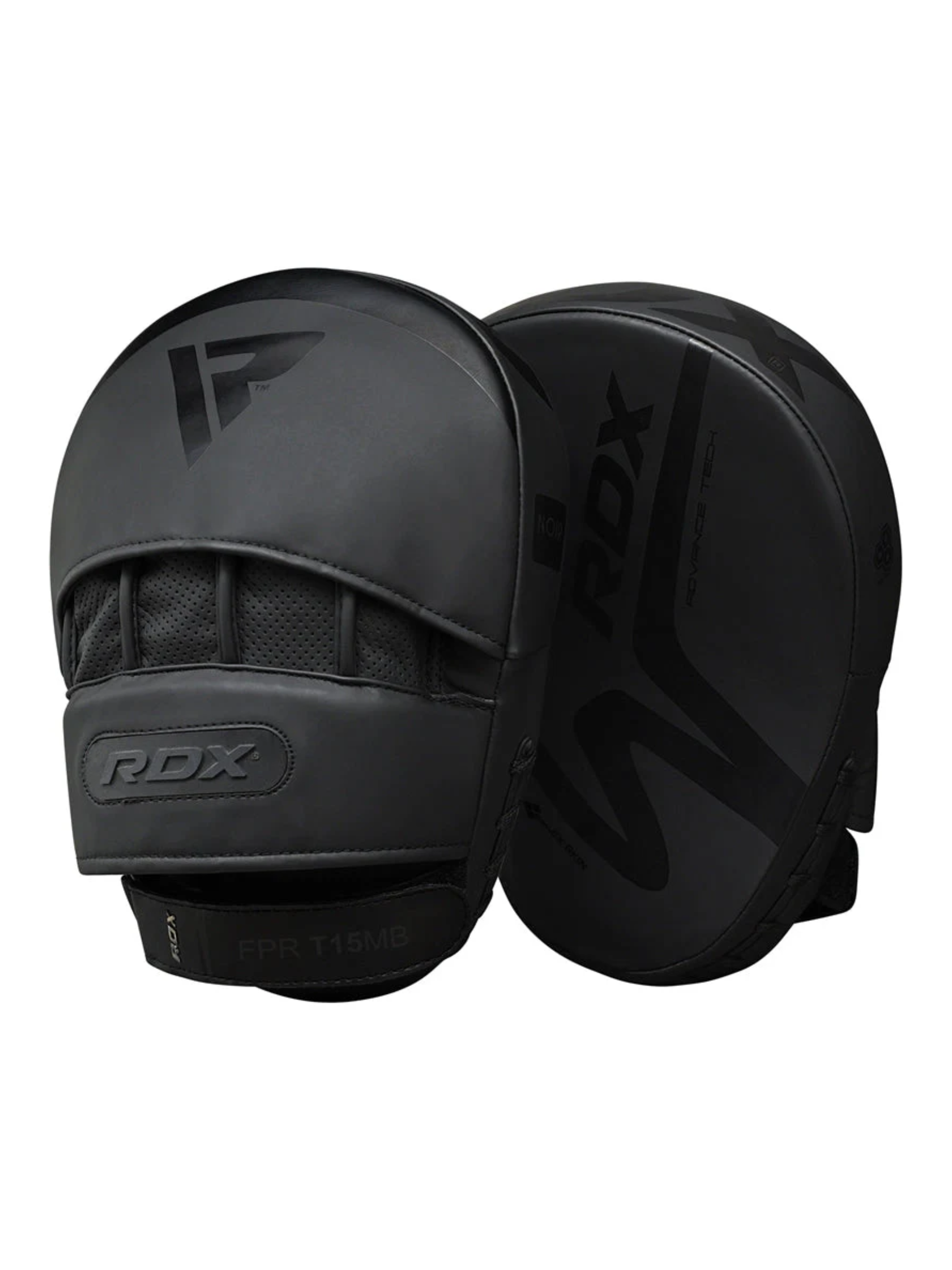 RDX T15 Noir Focus Pads – ConvEX Skin MMA Boxing Mitts Black - front view