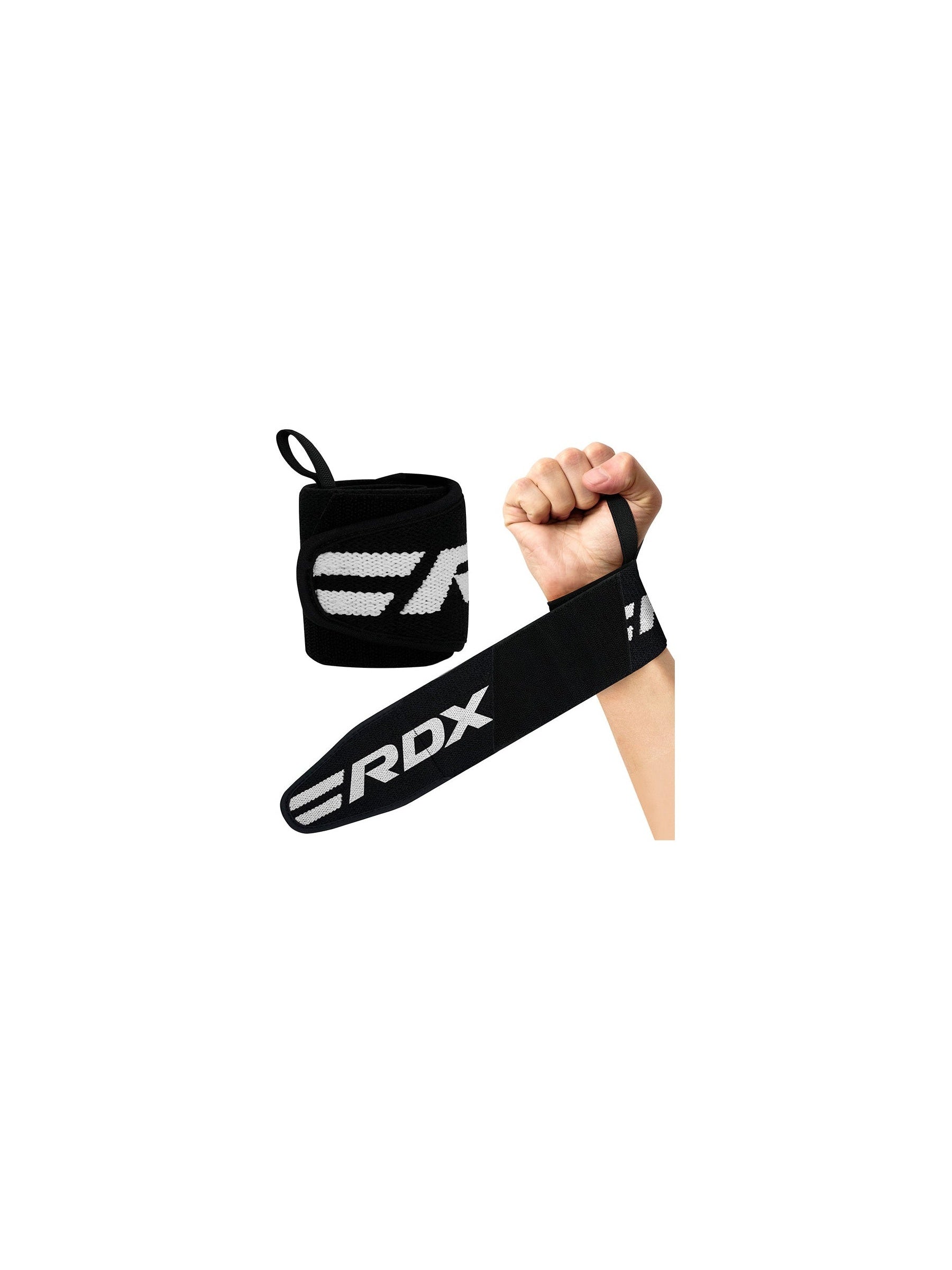 RDX W2 Powerlifting Wrist Wraps Black with Thumb Loop