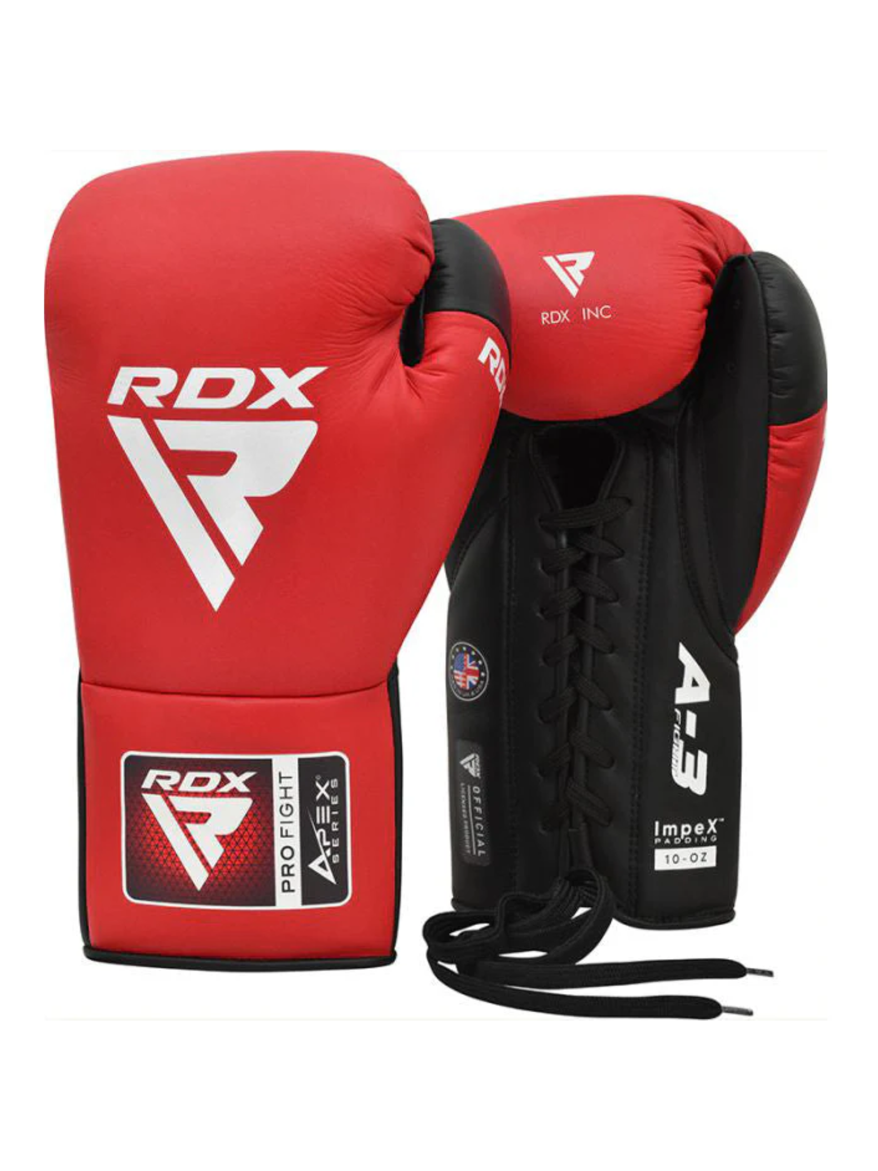 RDX APEX A3 Competition Lace-Up Fight Boxing Gloves – Pro Fight Gloves | Red & Blue | 8–10 oz