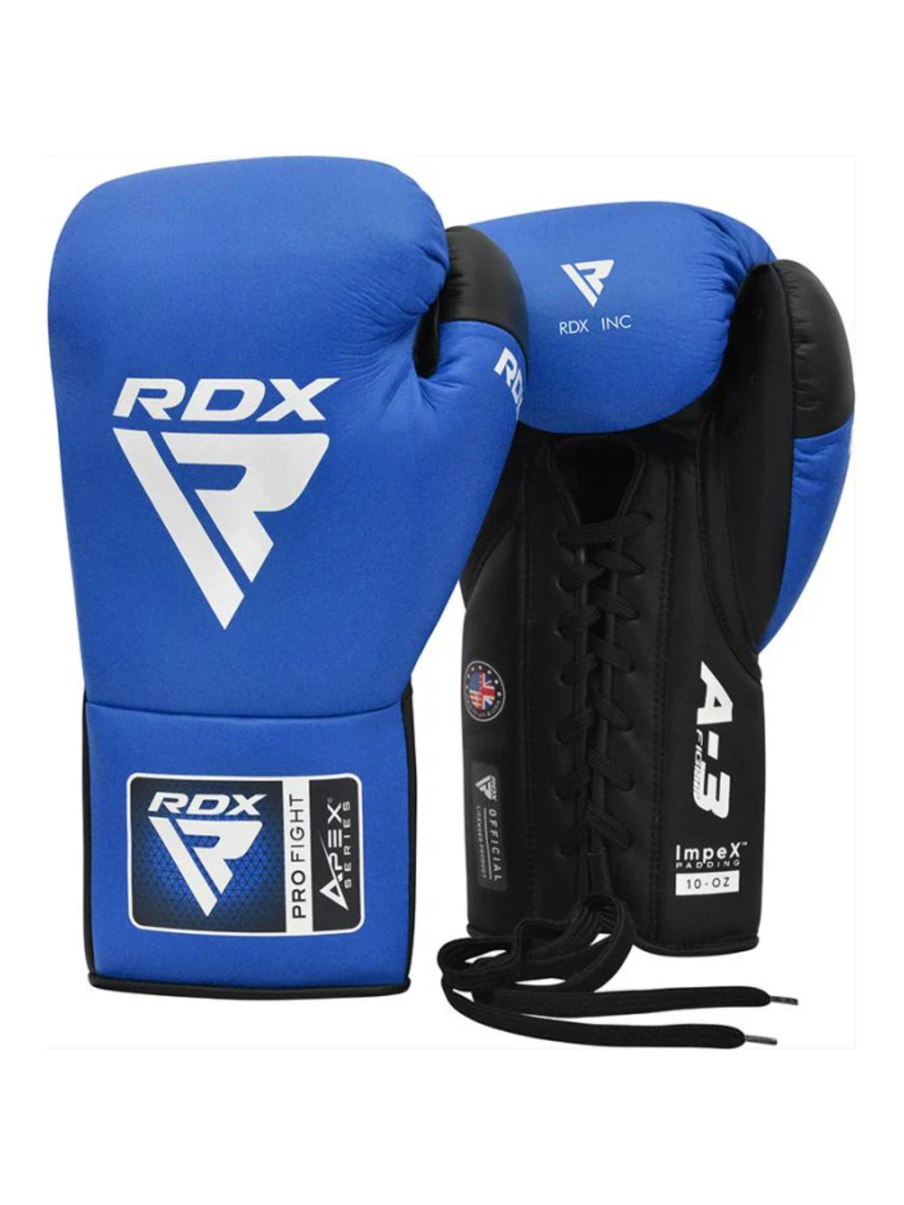 RDX APEX A3 Competition Lace-Up Fight Boxing Gloves – Pro Fight Gloves | Red & Blue | 8–10 oz