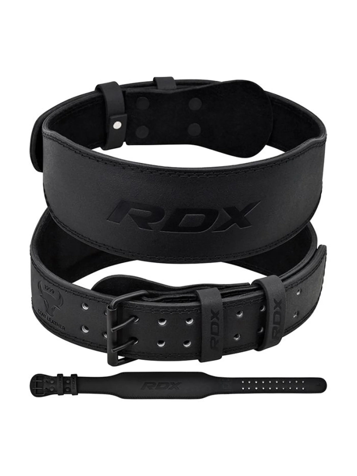 RDX 4 Inch Leather Weightlifting Gym Belt - Full Black