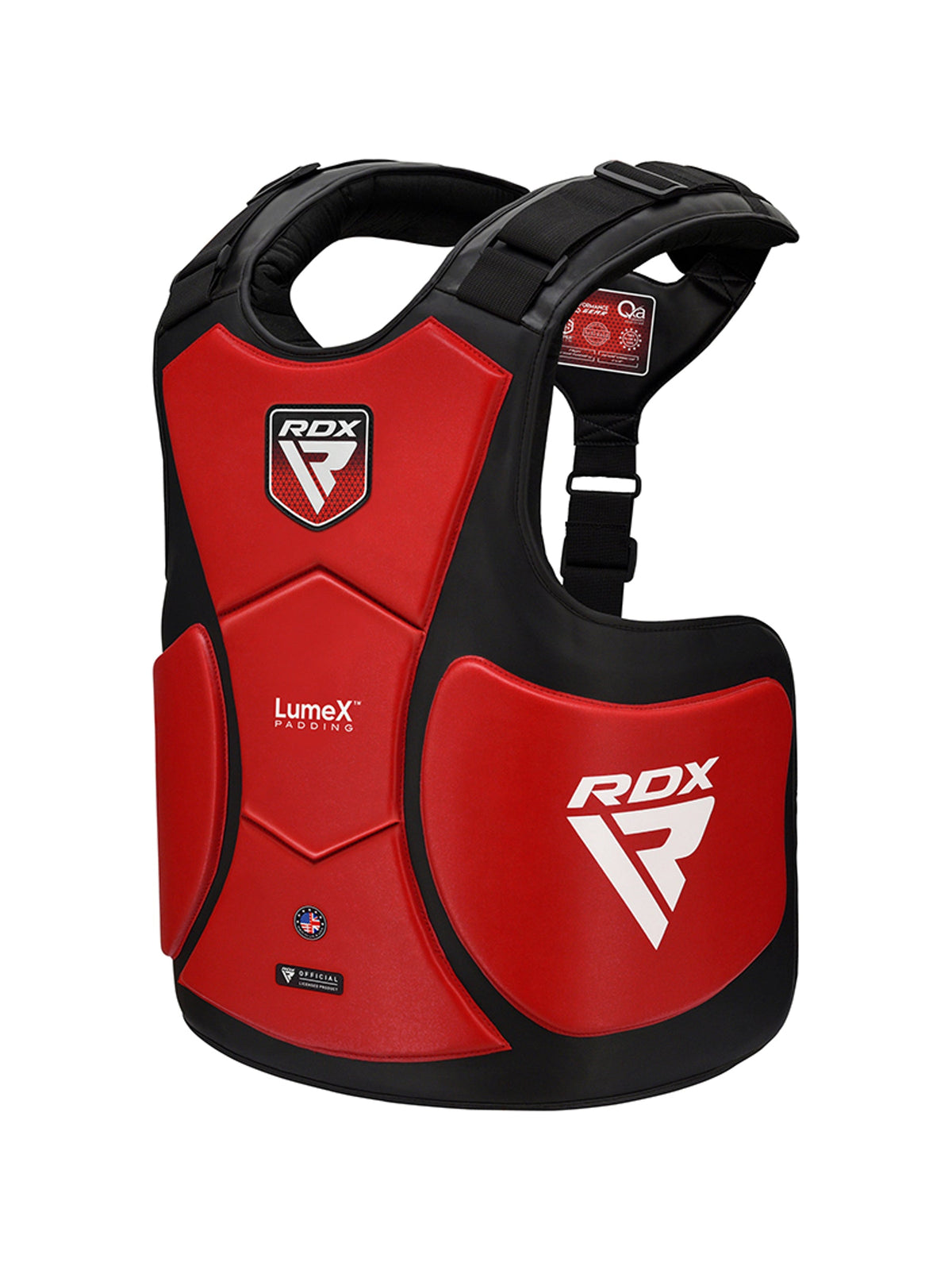 RDX APEX Coach Body Protector, red, front angled view