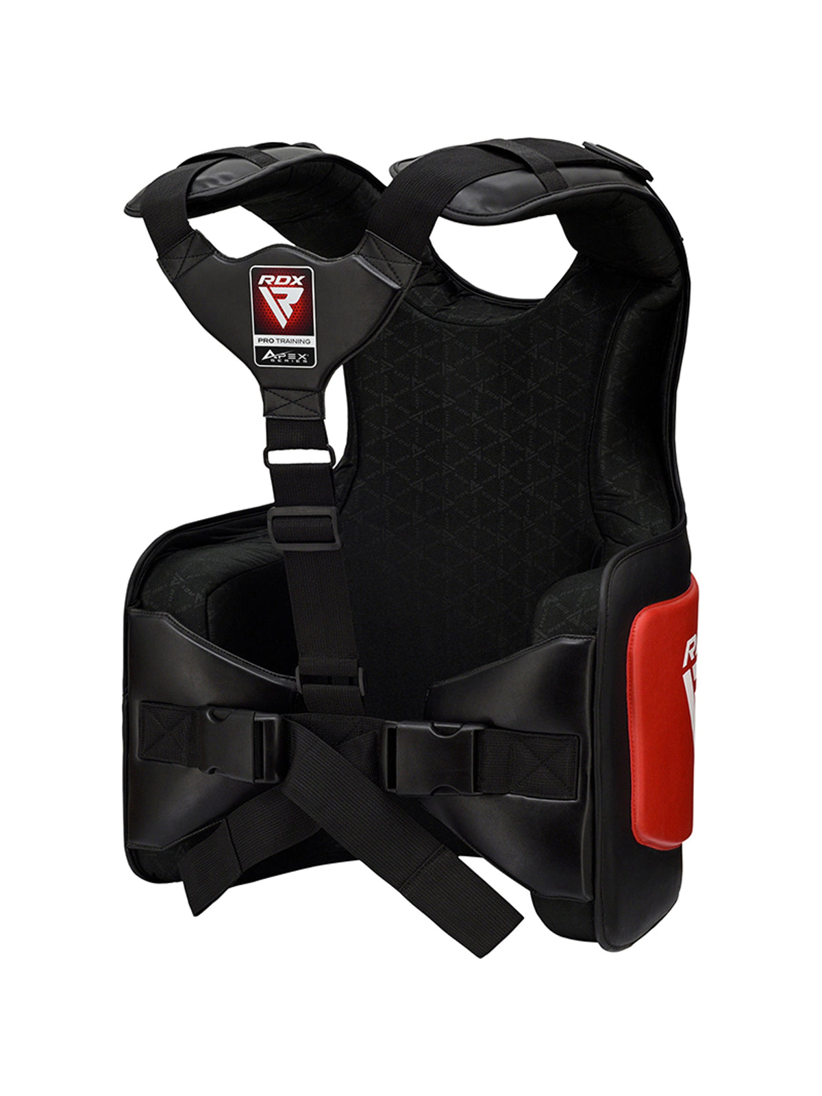RDX APEX Coach Body Protector, red, close-up of the adjustable nylon strap and PVC buckle