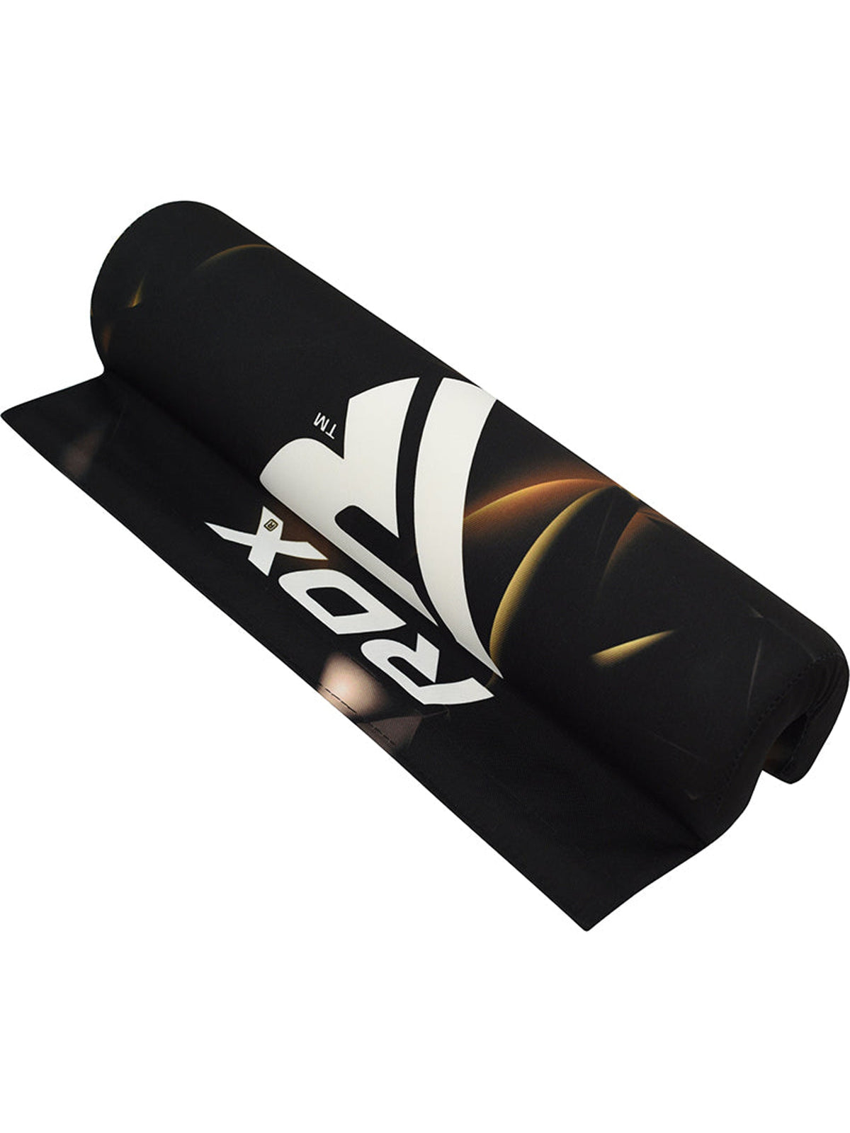 RDX B2 barbell pad, black, partially unrolled showing the full RDX sublimation print