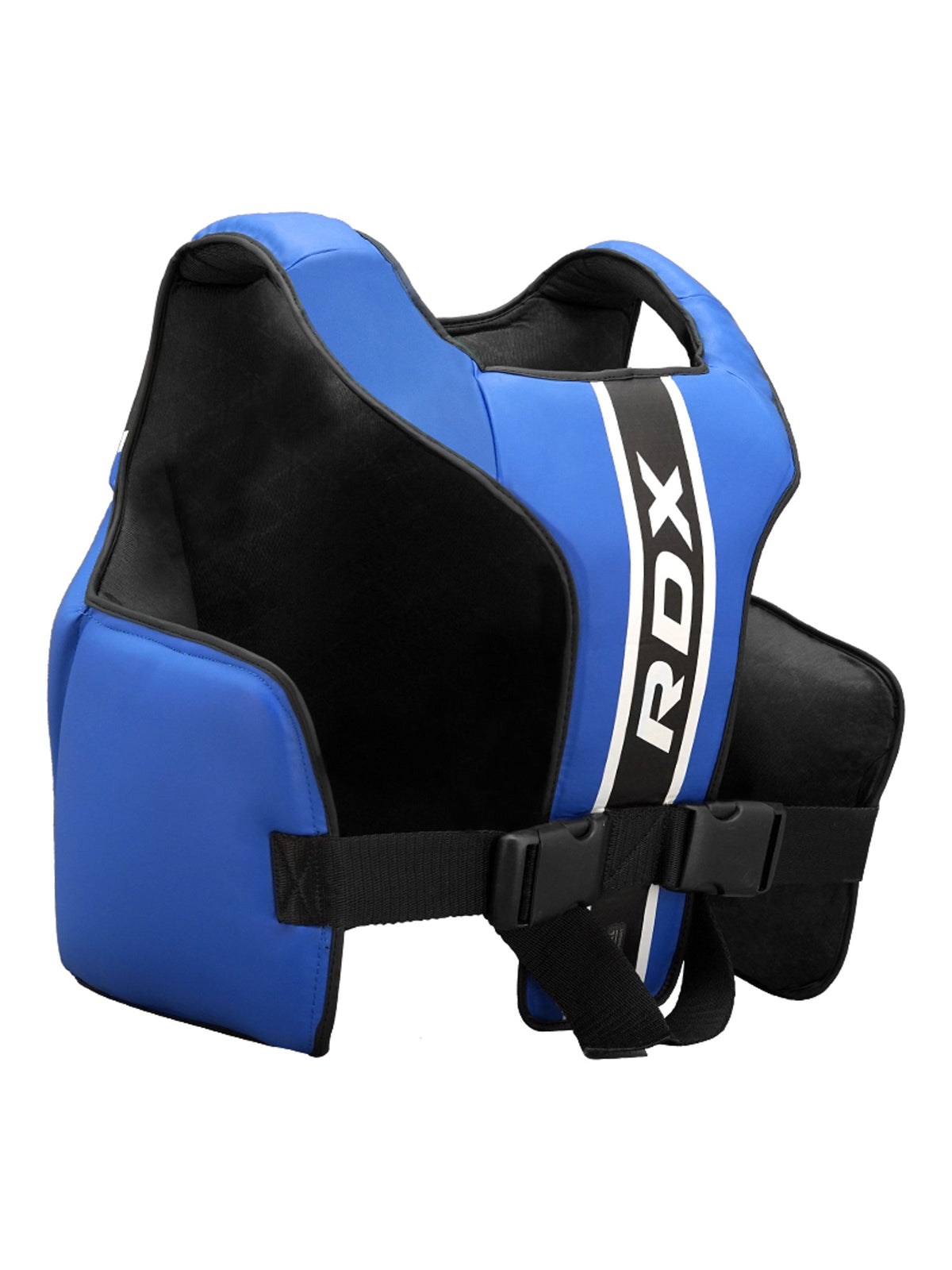 RDX Aura Plus T-17 Chest Guard, blue and black, side and inside lining view