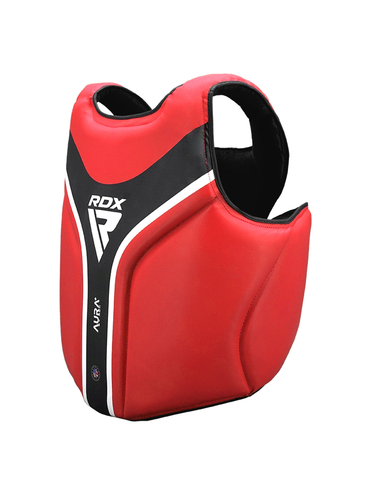 RDX Aura Plus T-17 Chest Guard, red and black, side and inside lining view