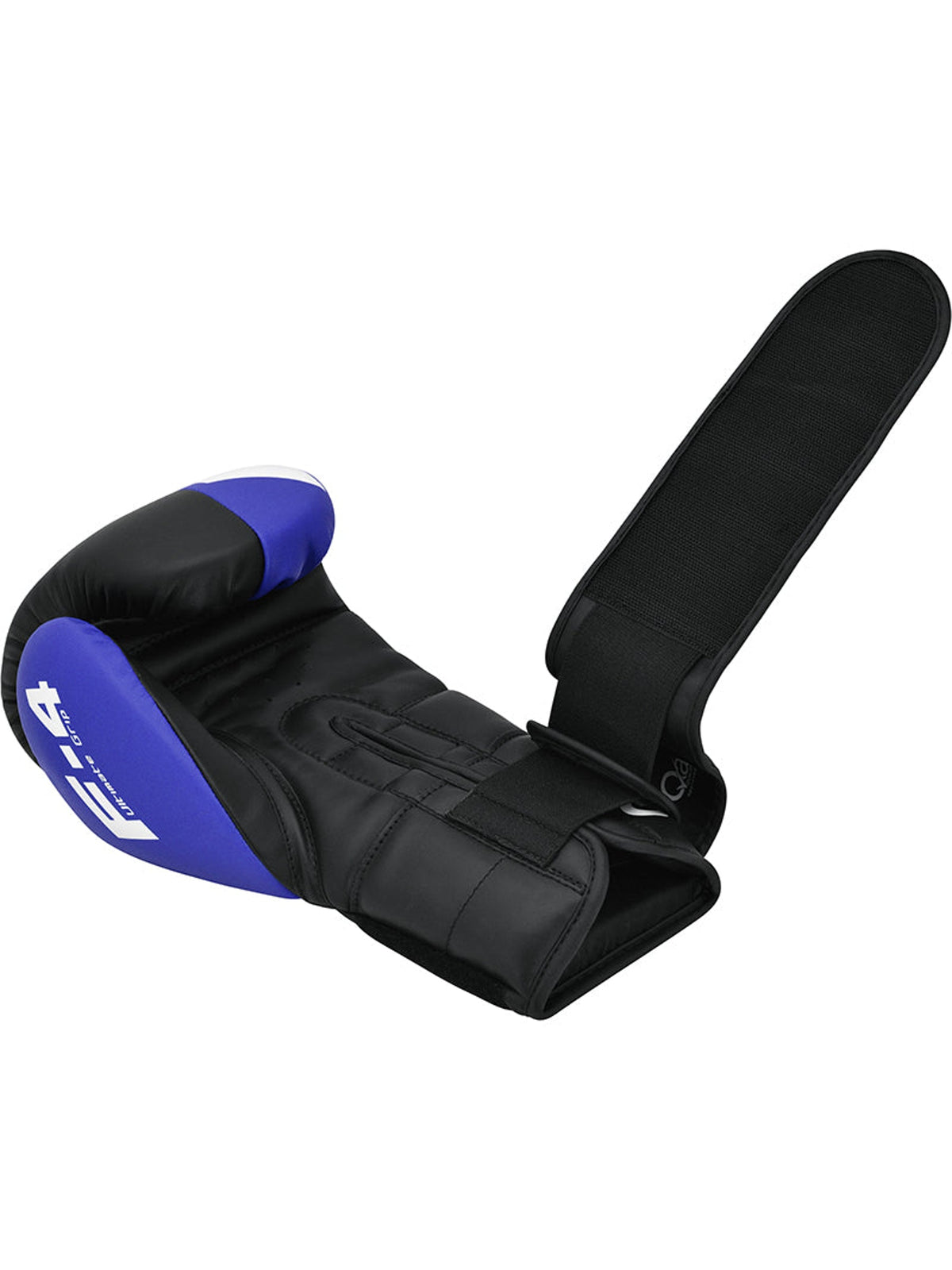 RDX F4 Boxing Sparring Gloves Hook & Loop, blue/black, strap open
