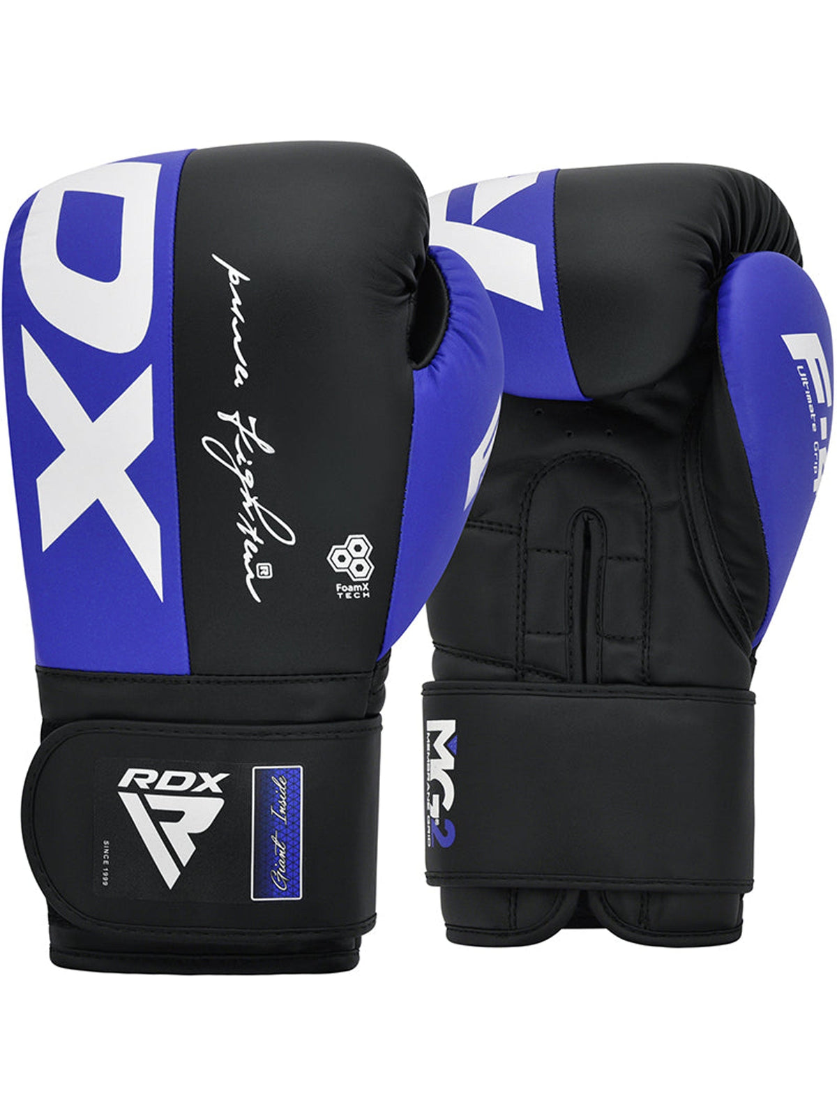 RDX F4 Boxing Sparring Gloves Hook & Loop, blue/black, front pair