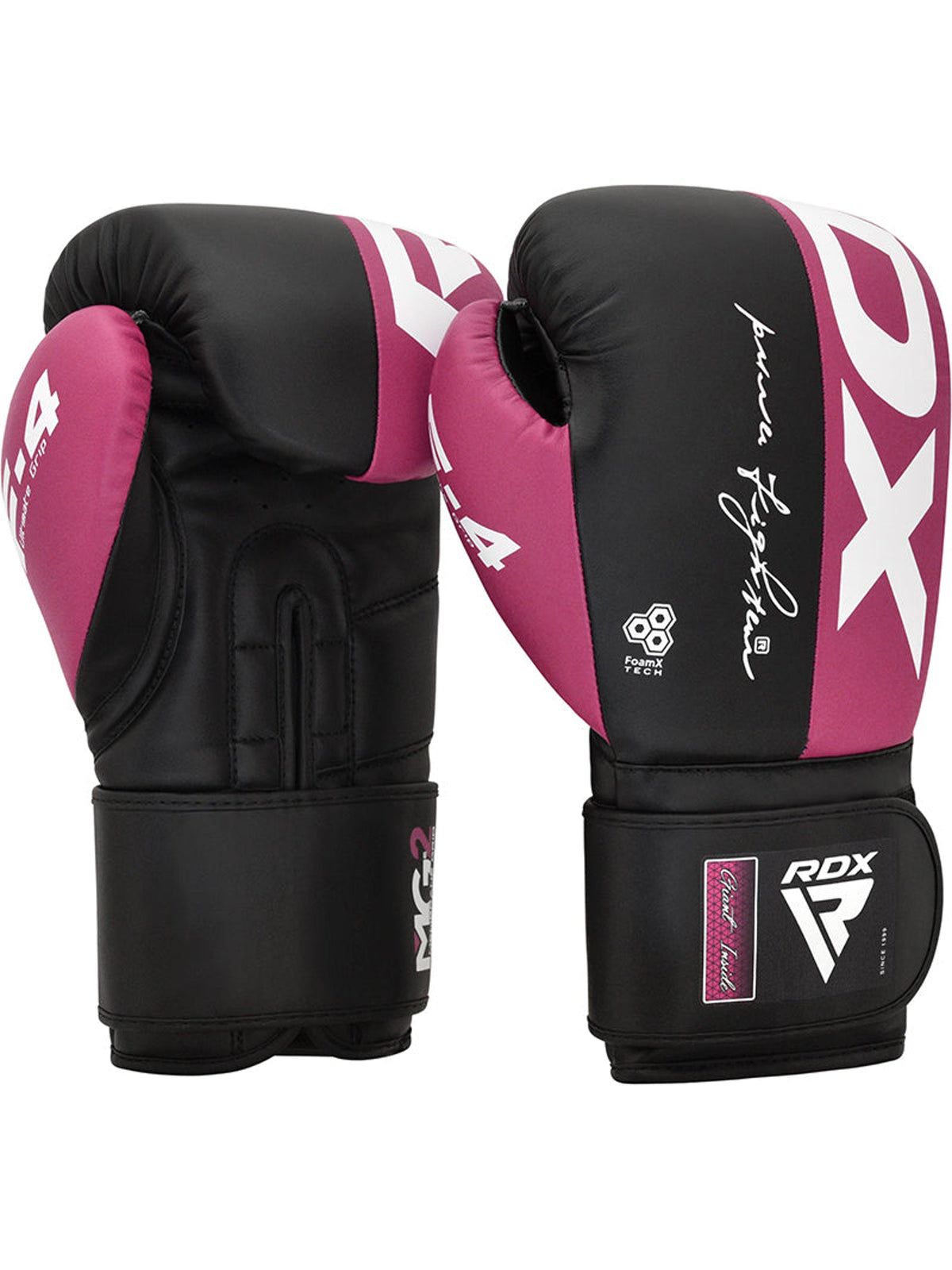 RDX F4 Boxing Sparring Gloves Hook & Loop, pink/black, front pair alternate angle