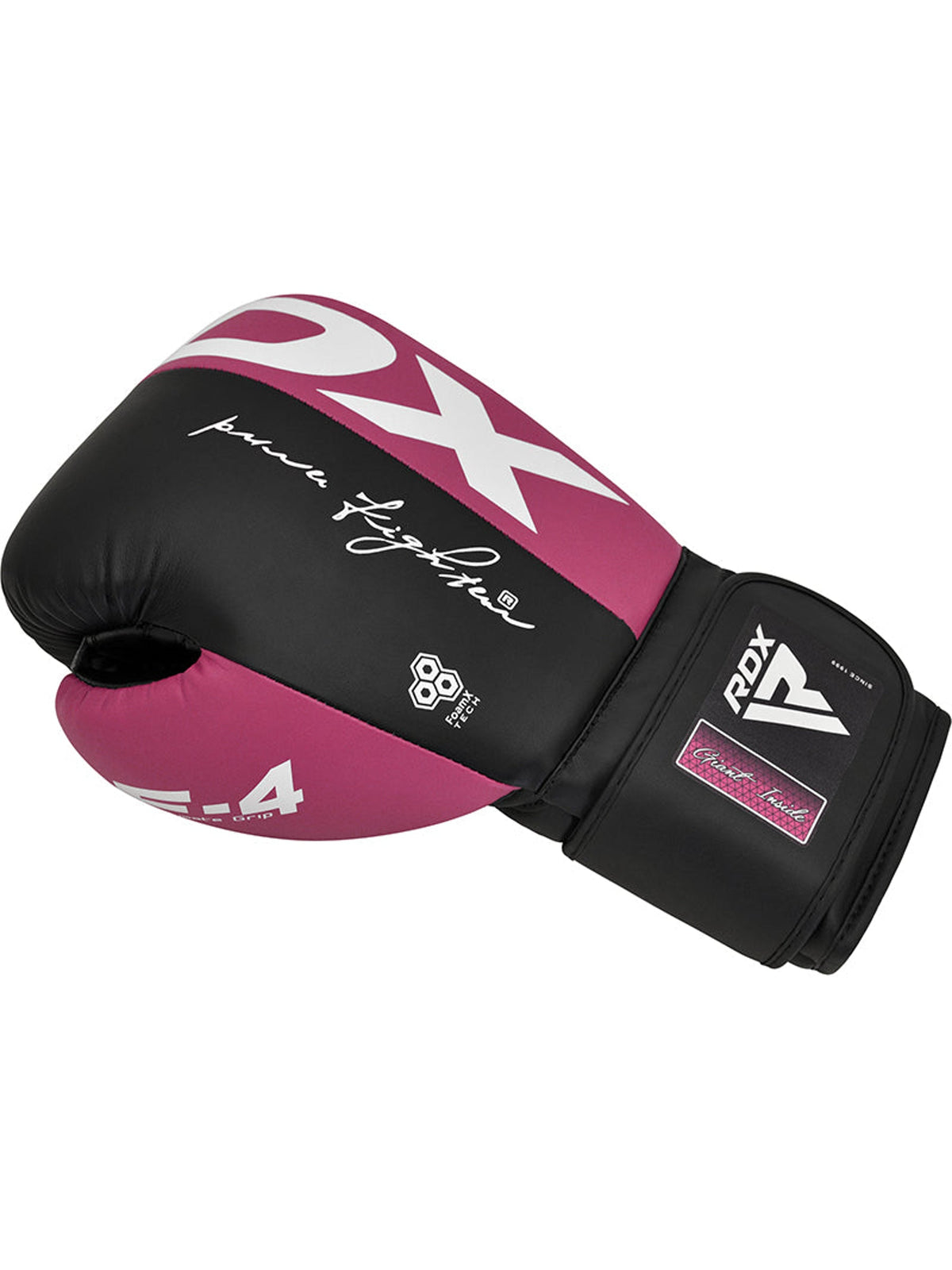 RDX F4 Boxing Sparring Gloves Hook & Loop, pink/black, side view