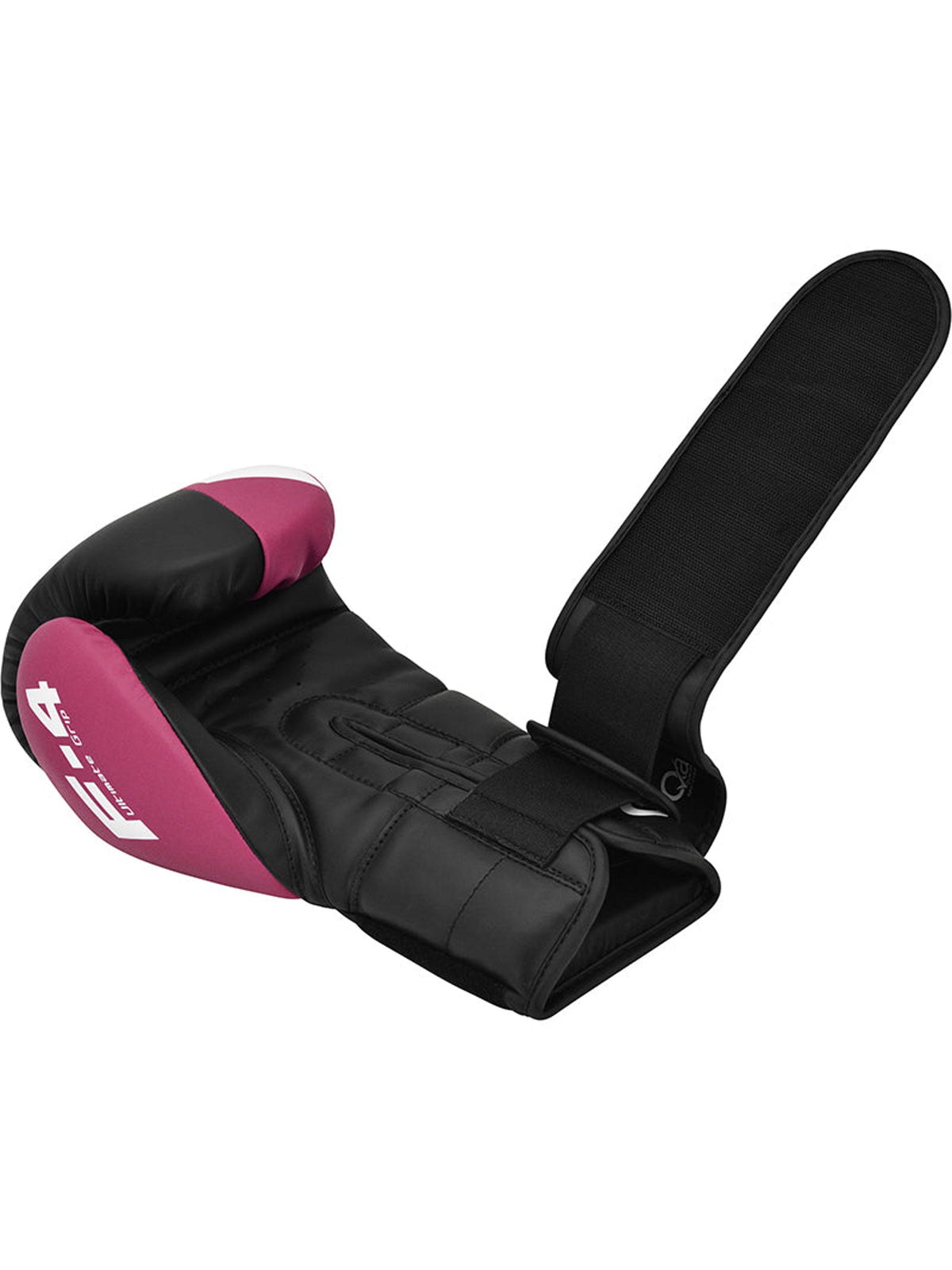 RDX F4 Boxing Sparring Gloves Hook & Loop, pink/black, strap open
