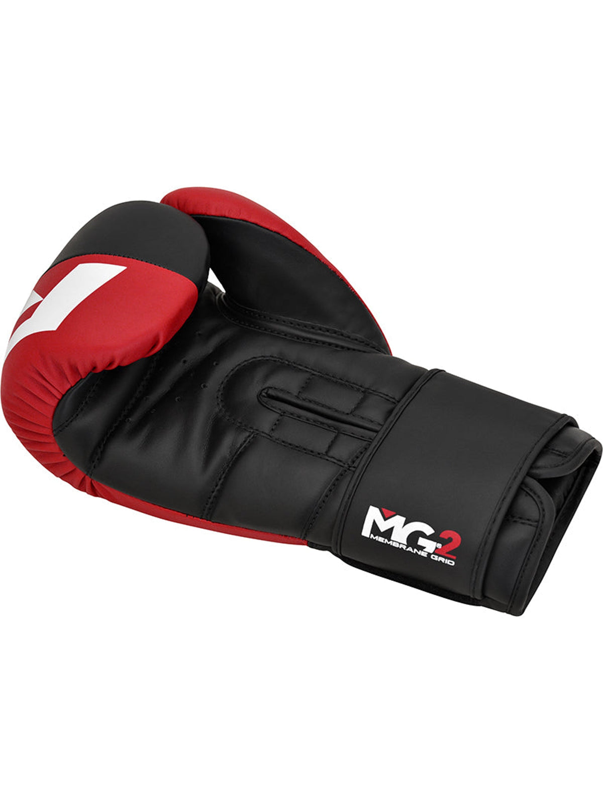 RDX F4 Boxing Sparring Gloves Hook & Loop, red/black, palm side view