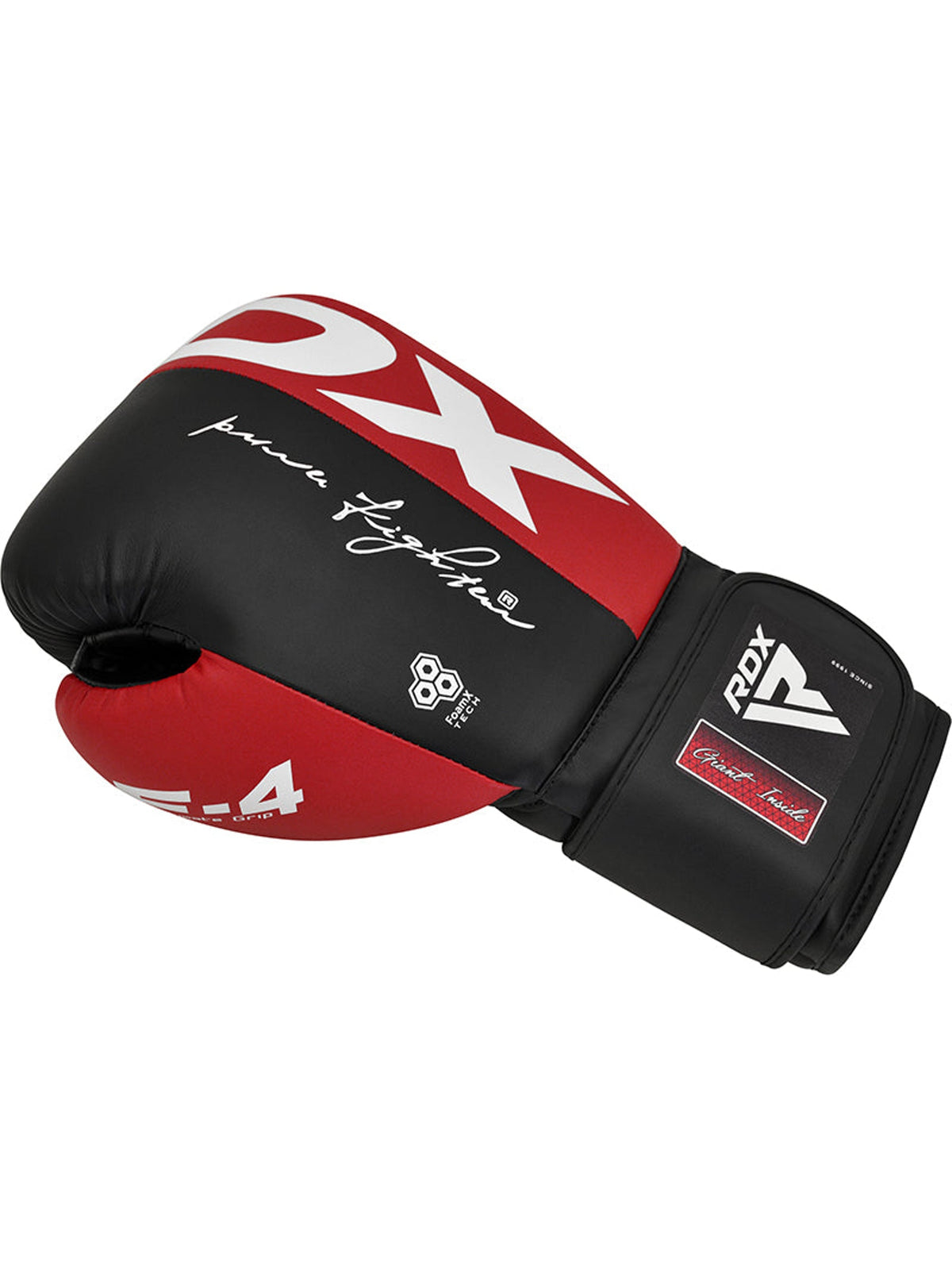 RDX F4 Boxing Sparring Gloves Hook & Loop, red/black, side view