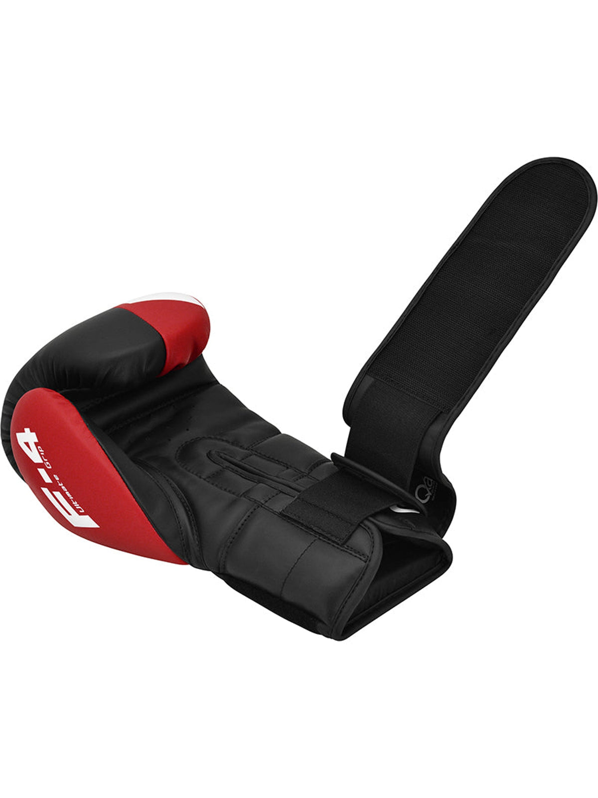 RDX F4 Boxing Sparring Gloves Hook & Loop, red/black, strap open