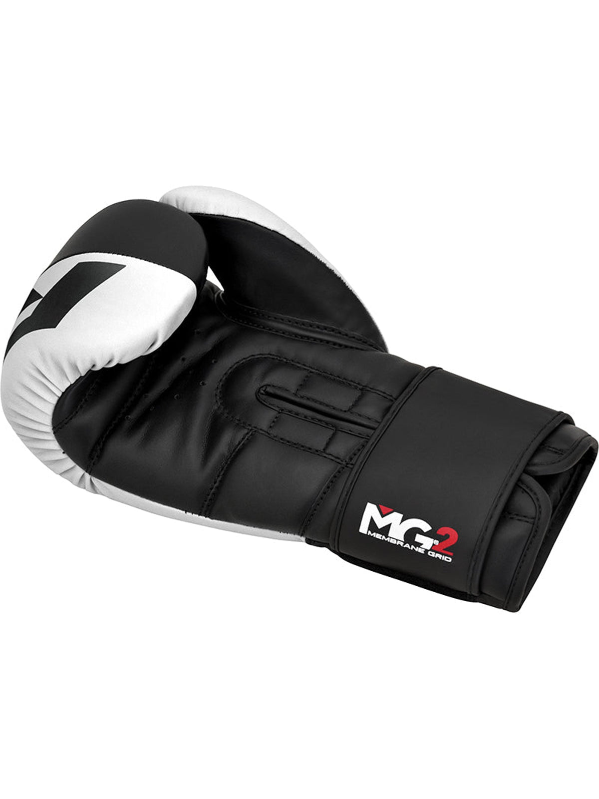 RDX F4 Boxing Sparring Gloves Hook & Loop, white/black, palm side view