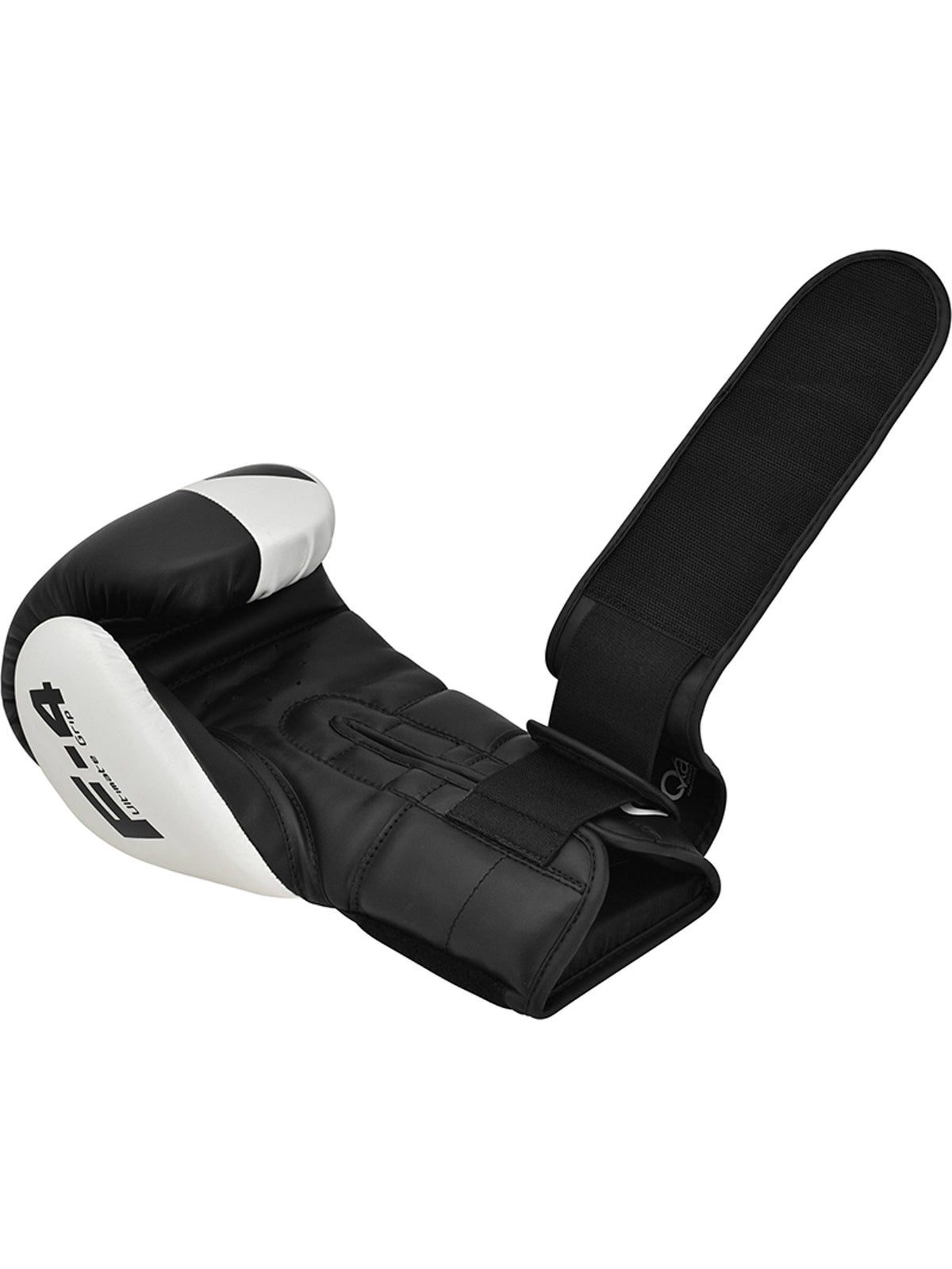 RDX F4 Boxing Sparring Gloves Hook & Loop, white/black, strap open