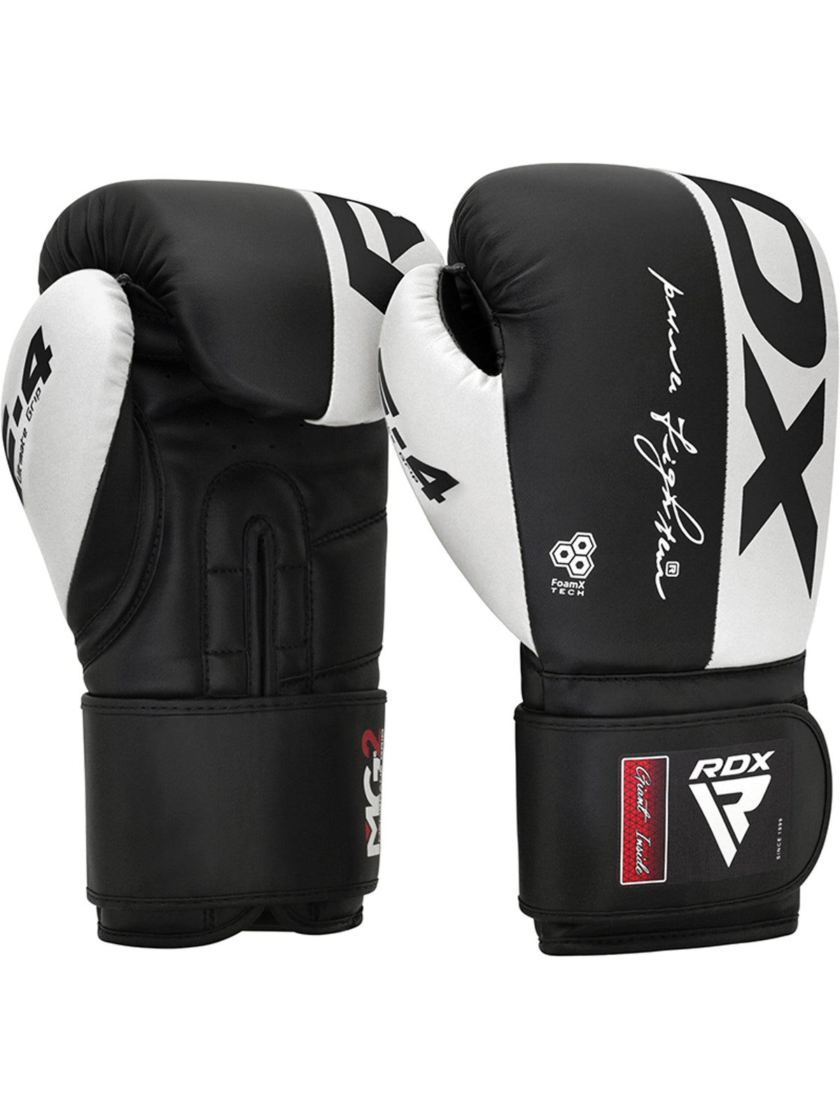 RDX F4 Boxing Sparring Gloves Hook & Loop, white/black, front pair alternate angle