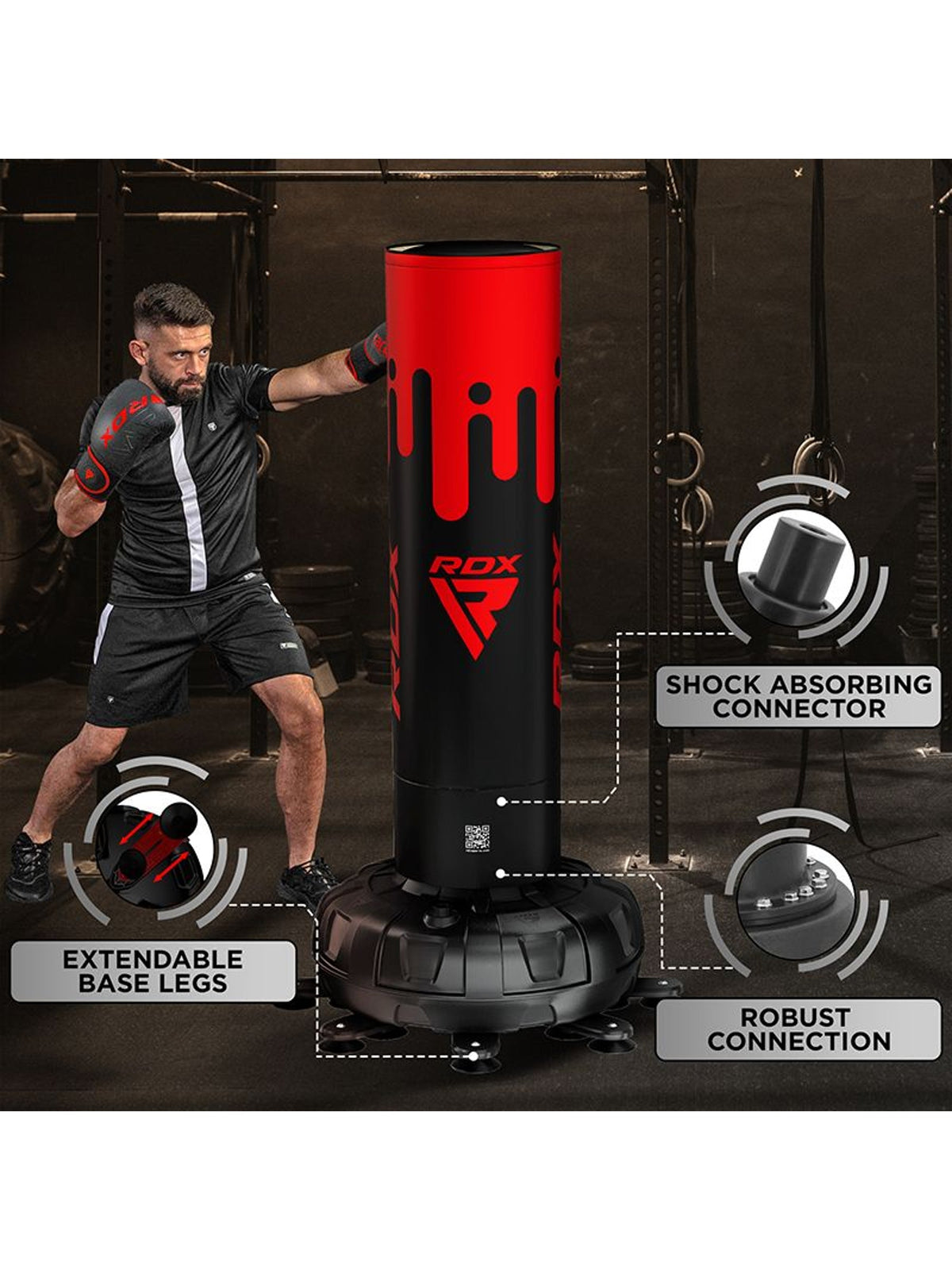 RDX F9 6ft Free-Standing Punch Bag with Bag Mitts - Red