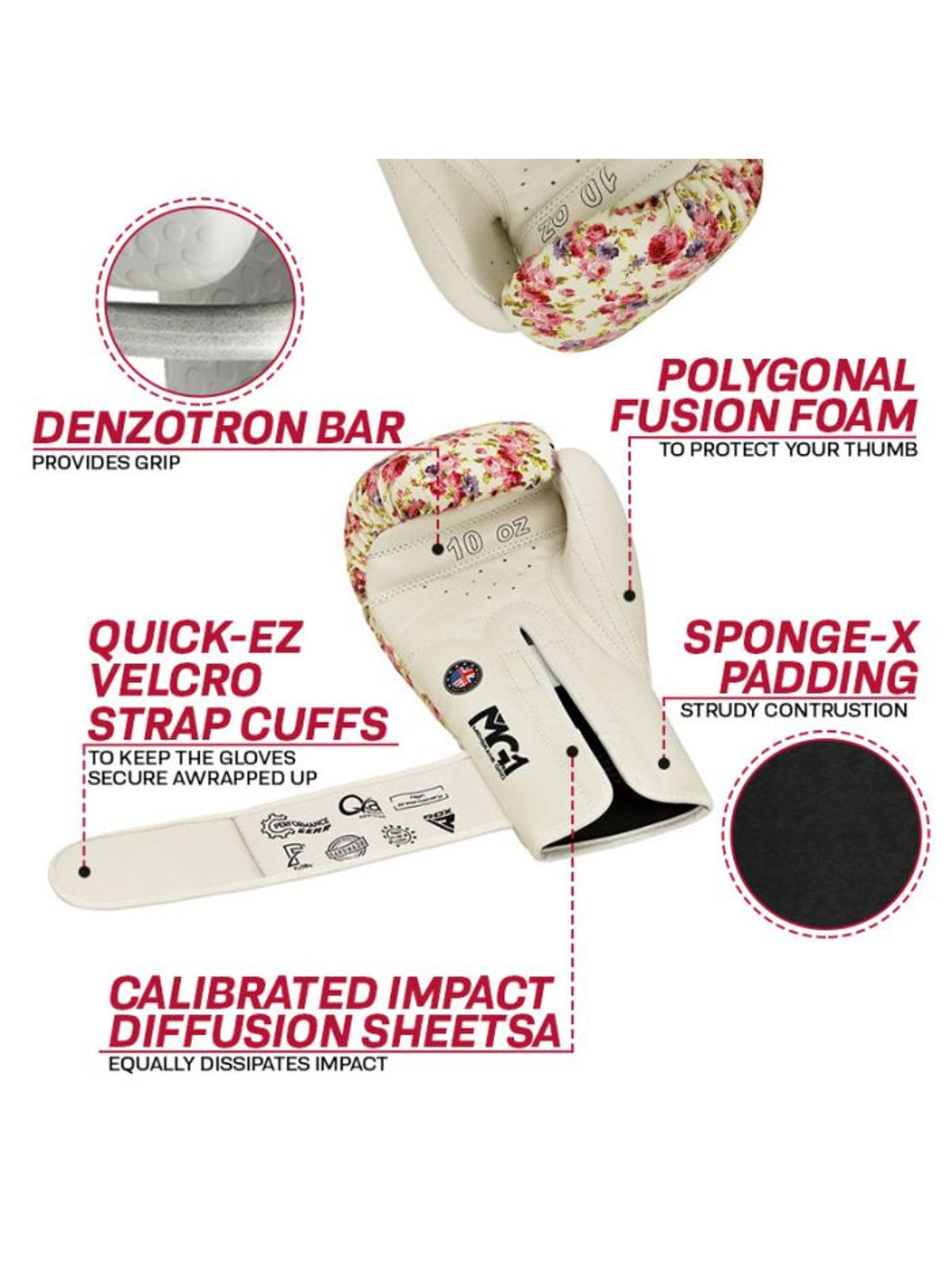 RDX FL6 Floral Boxing Gloves - White