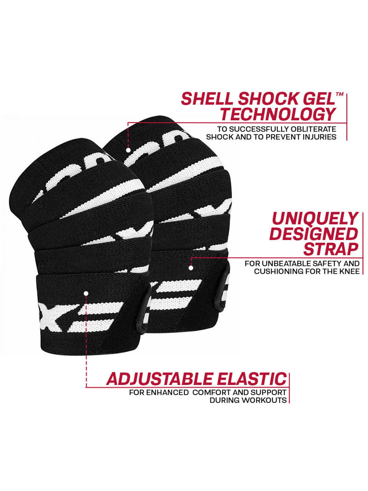 RDX K2 Compression Knee Wraps OEKO-TEX Standard 100 certified, black, image 2