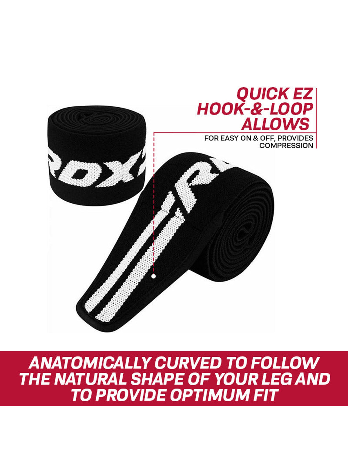 RDX K2 Compression Knee Wraps OEKO-TEX Standard 100 certified, black, feature graphic