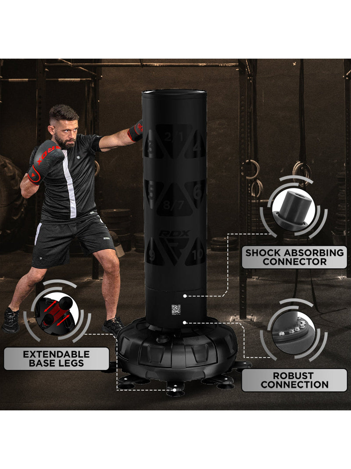 RDX KT Ronin 6ft Free Standing Target Punch Bag with Mitts Set – Black