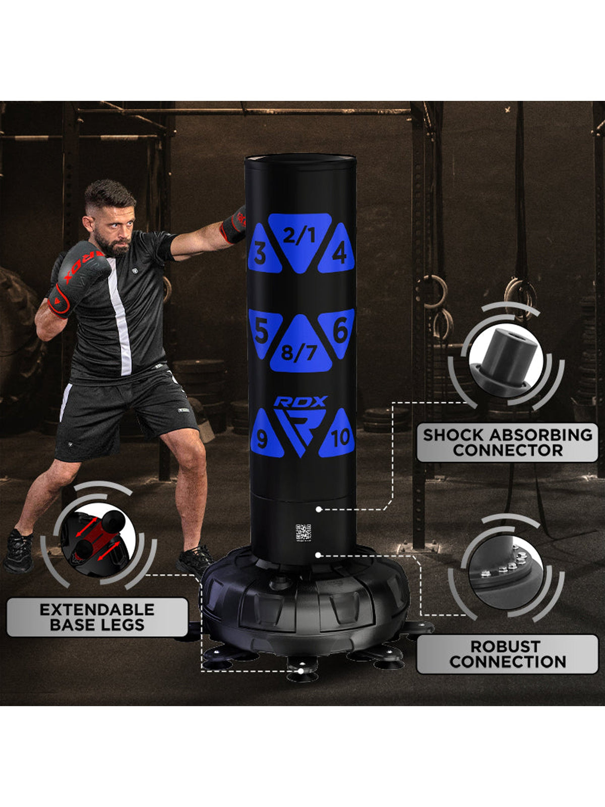 RDX KT Ronin 6ft Free Standing Target Punch Bag with Mitts Set – Blue