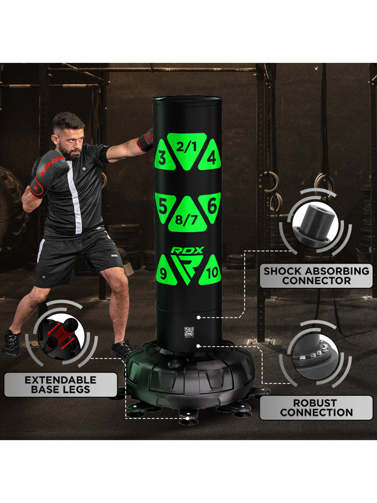 RDX KT Ronin 6ft Free Standing Target Punch Bag with Mitts Set – Green