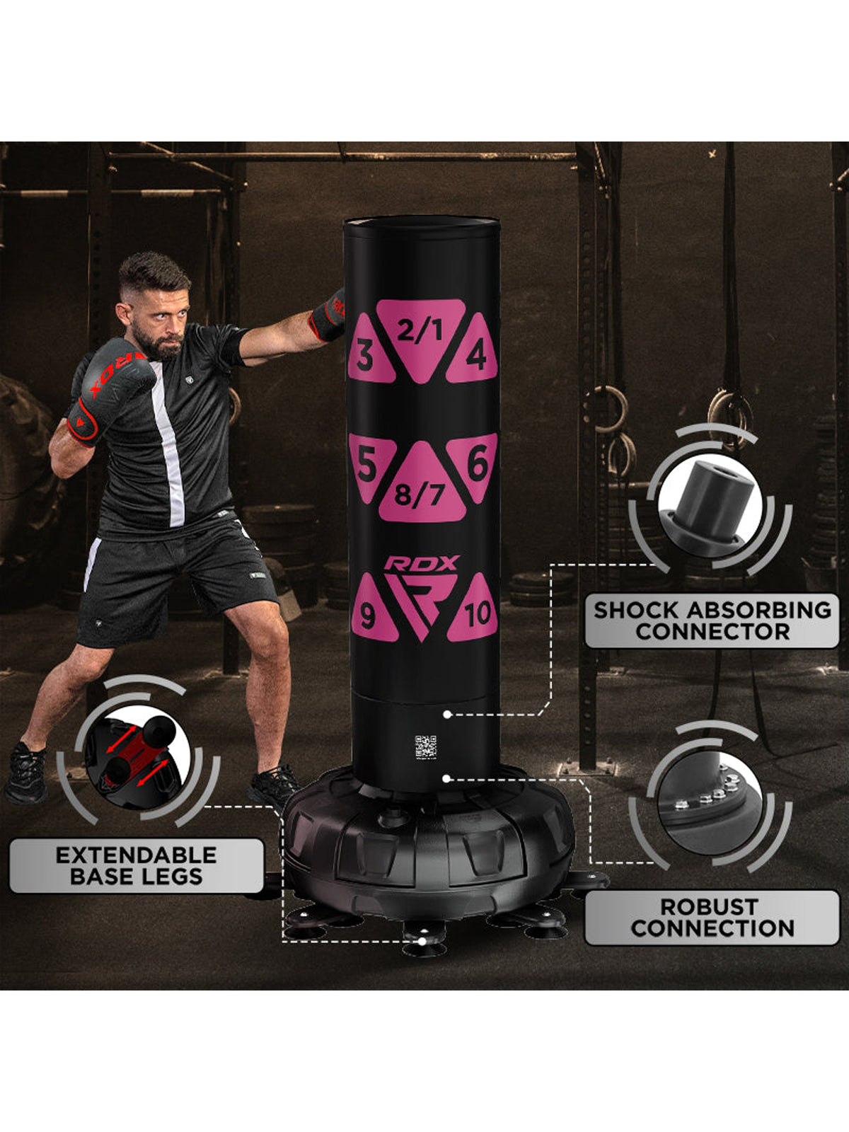 RDX KT Ronin 6ft Free Standing Target Punch Bag with Mitts Set – Pink
