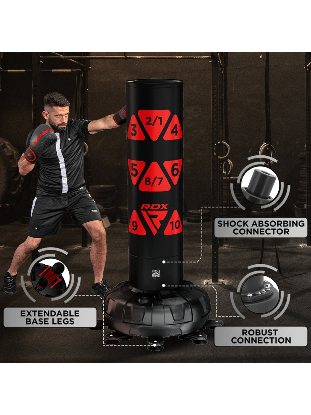 RDX KT Ronin 6ft Free Standing Target Punch Bag with Mitts Set – Red