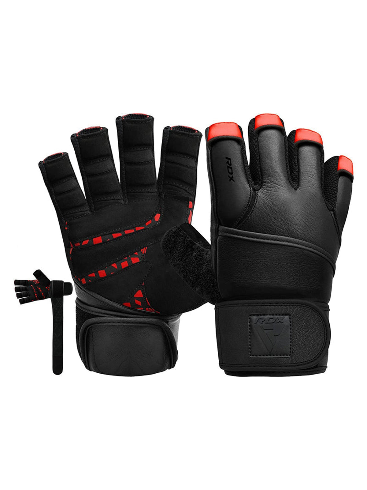 RDX L7 Weight Lifting Leather Gym Gloves - Red/Black