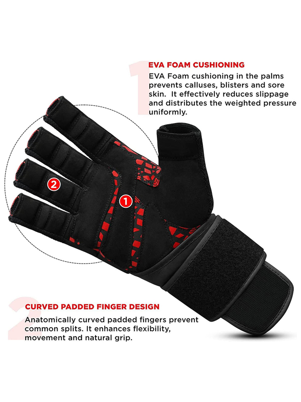 RDX L7 Weight Lifting Leather Gym Gloves - Red/Black