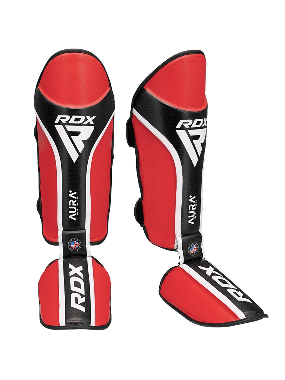 RDX Aura Plus T-17 Shin Instep Guards - Red/Black