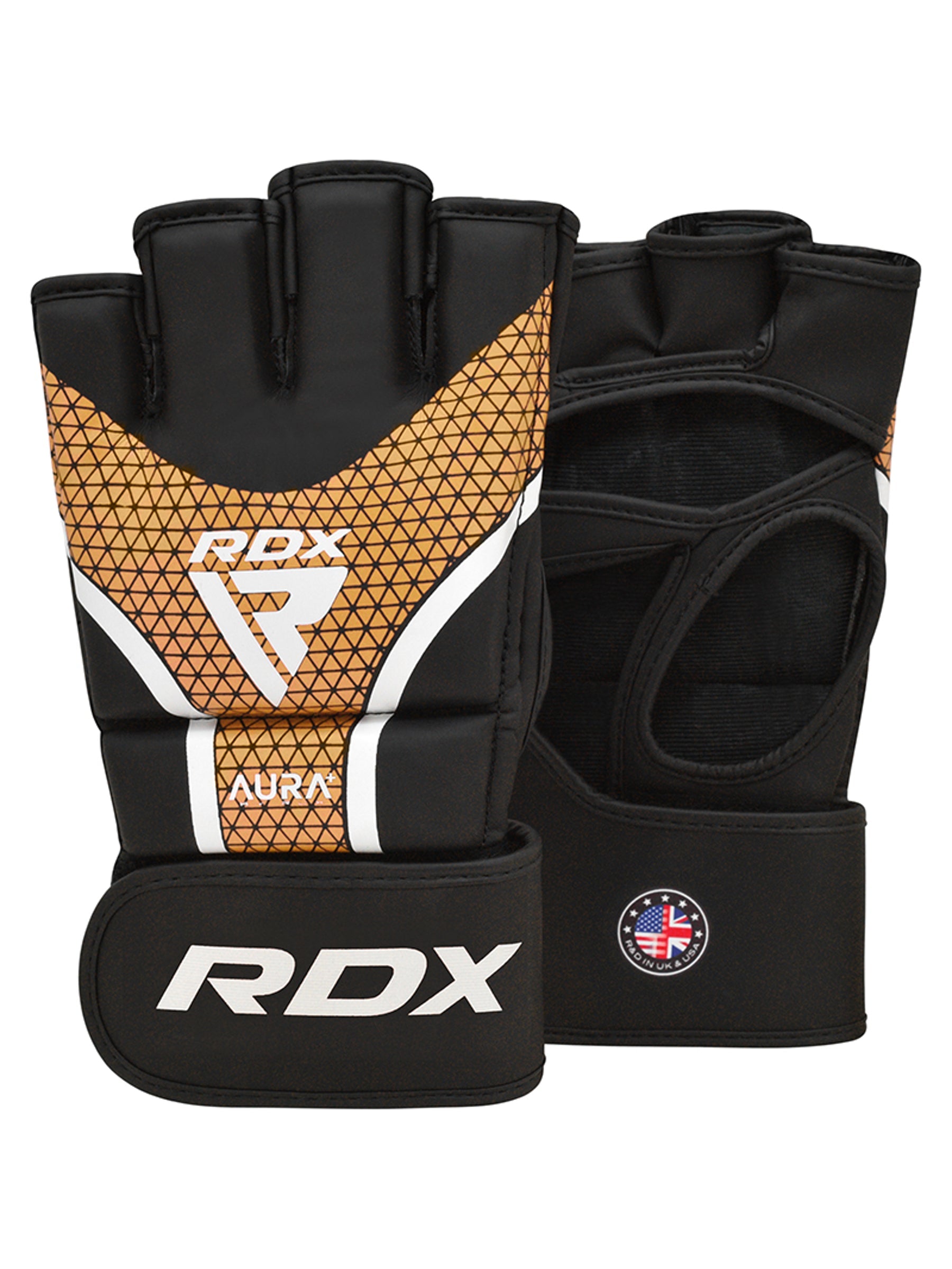 RDX Aura Plus T-17 MMA Grappling Gloves - Black/Gold