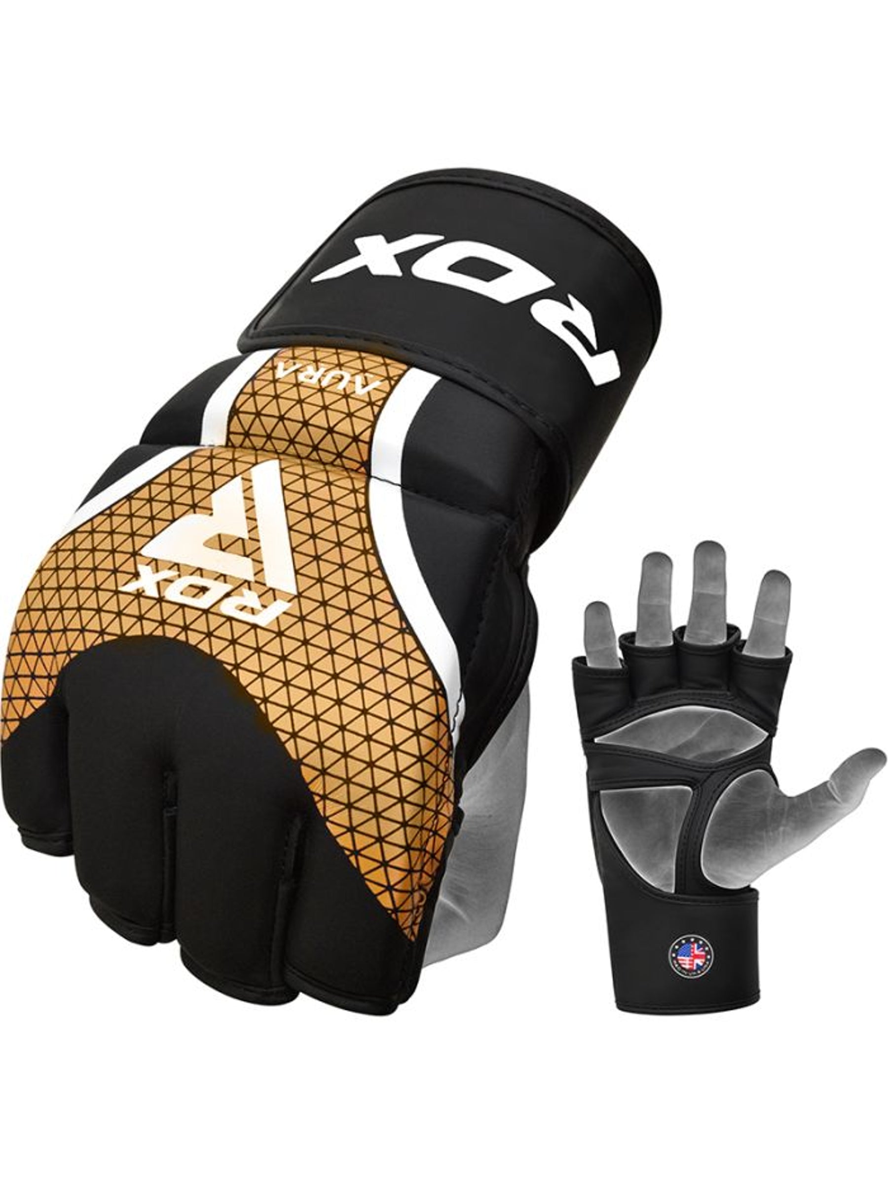 RDX Aura Plus T-17 MMA Grappling Gloves - Black/Gold